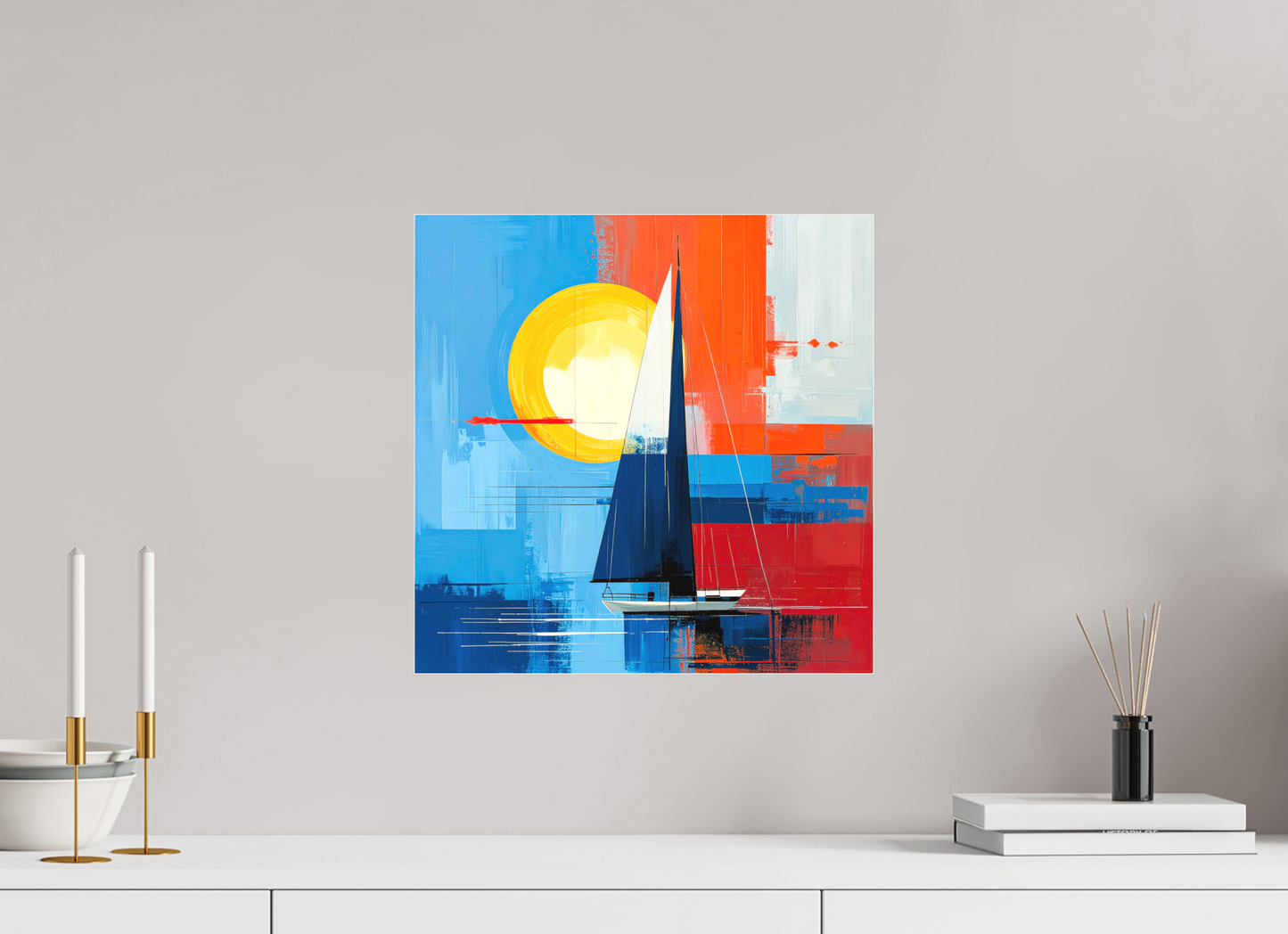 40 x 40 cm, Fine Art Pigmentdruck hinter Acrylglas Segelboot-Kunst – Licht, Farbe und Bewegung—Wandkunst, Fine Art Print, Leinwand, Acryldruck, Alu-Dibond