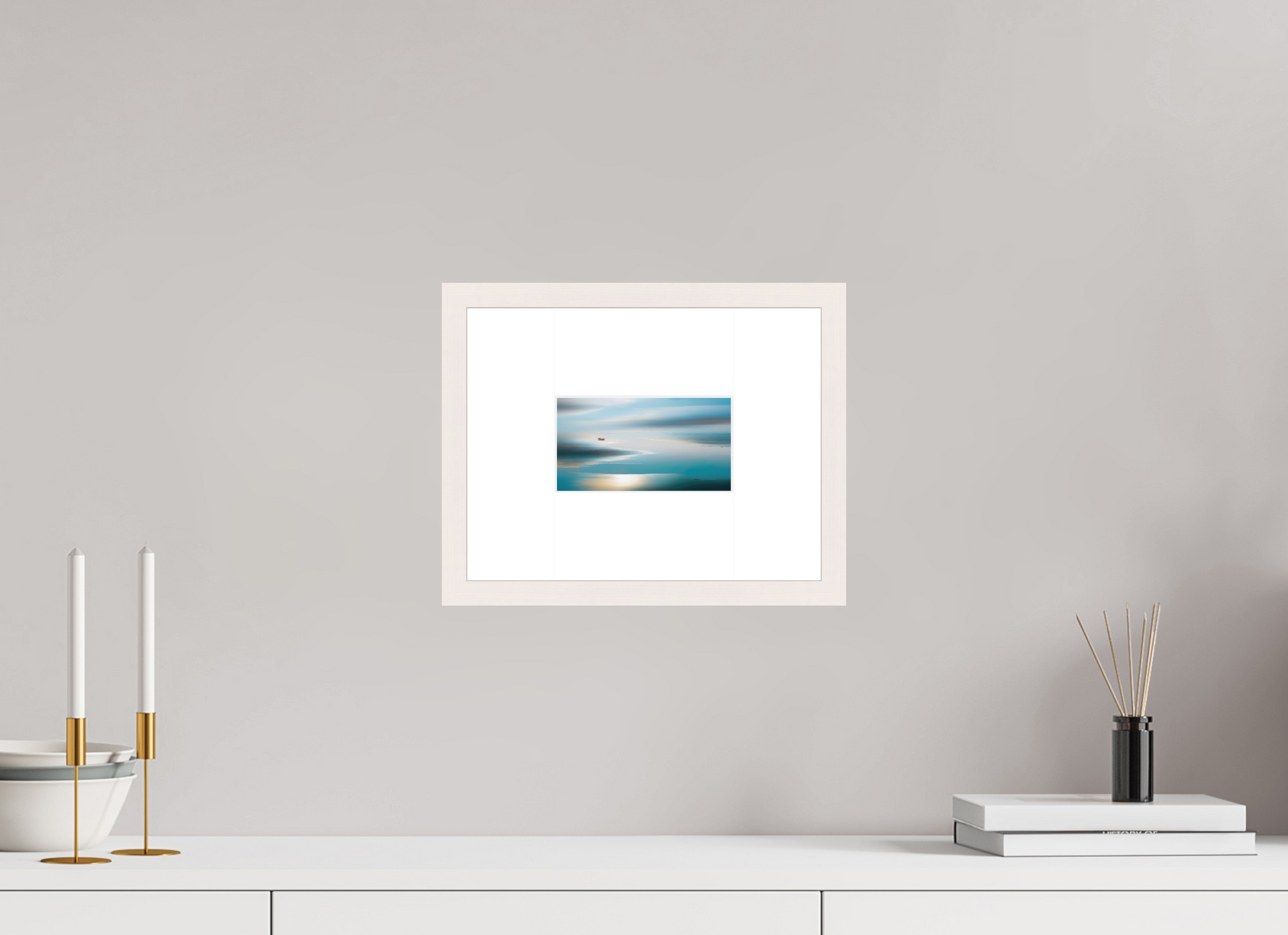 16 x 9 cm, Fine Art Print gerahmt Boot im Wattenmeer-06