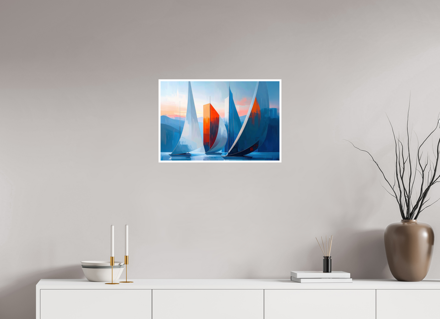 60 x 40 cm, Fine Art Print Hahnemühle Baryta Segelboote abstrakt-15-32—Wandkunst, Fine Art Print, Leinwand, Acryldruck, Alu-Dibond