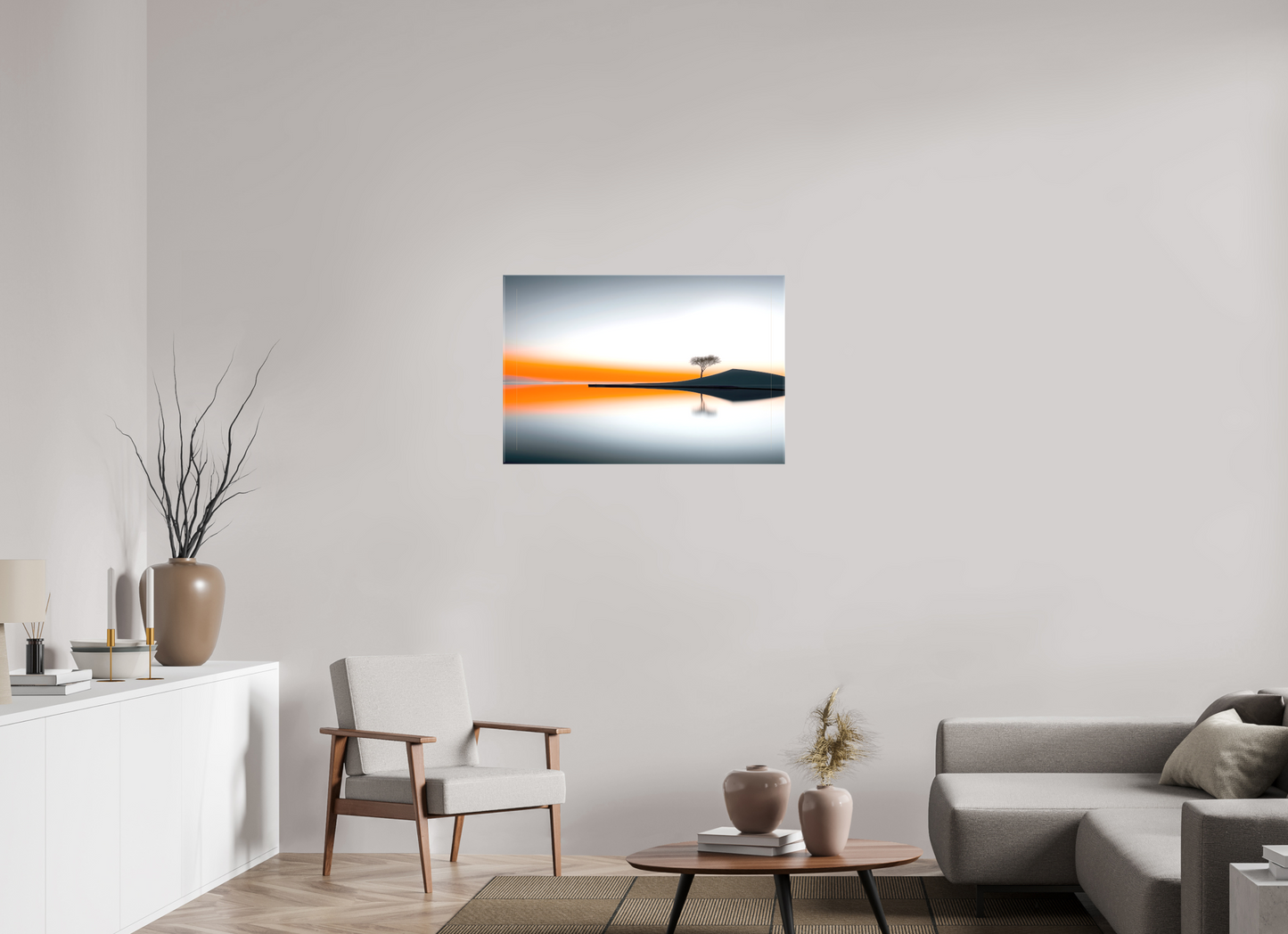 90 x 60 cm, Leinwand glänzend Uferlinie im Morgenlicht—Wandkunst, Fine Art Print, Leinwand, Acryldruck, Alu-Dibond
