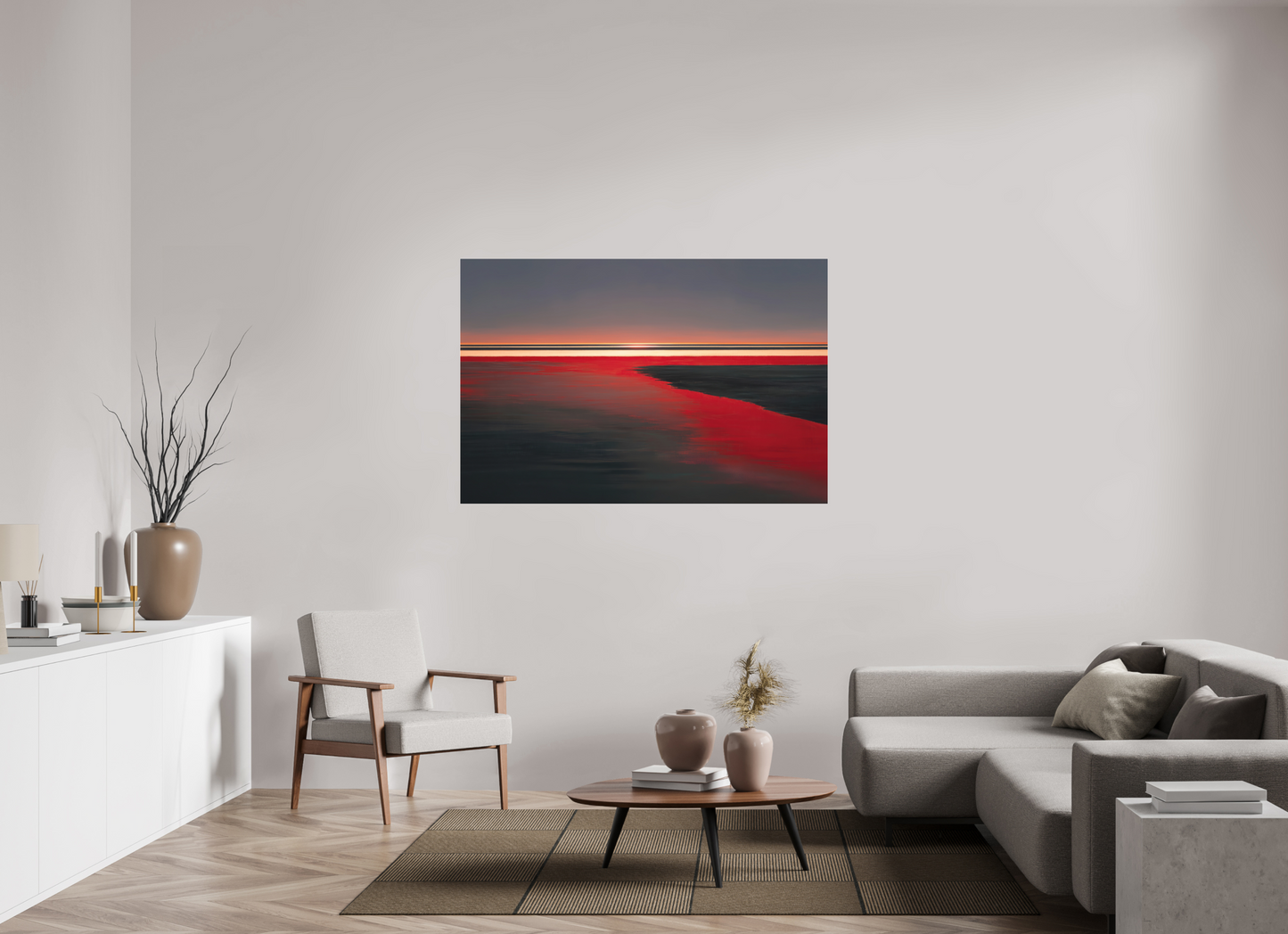 150 x 100 cm, Fine Art Pigmentdruck hinter Acrylglas Roter Spiegel des Watts, FineArt Acryl