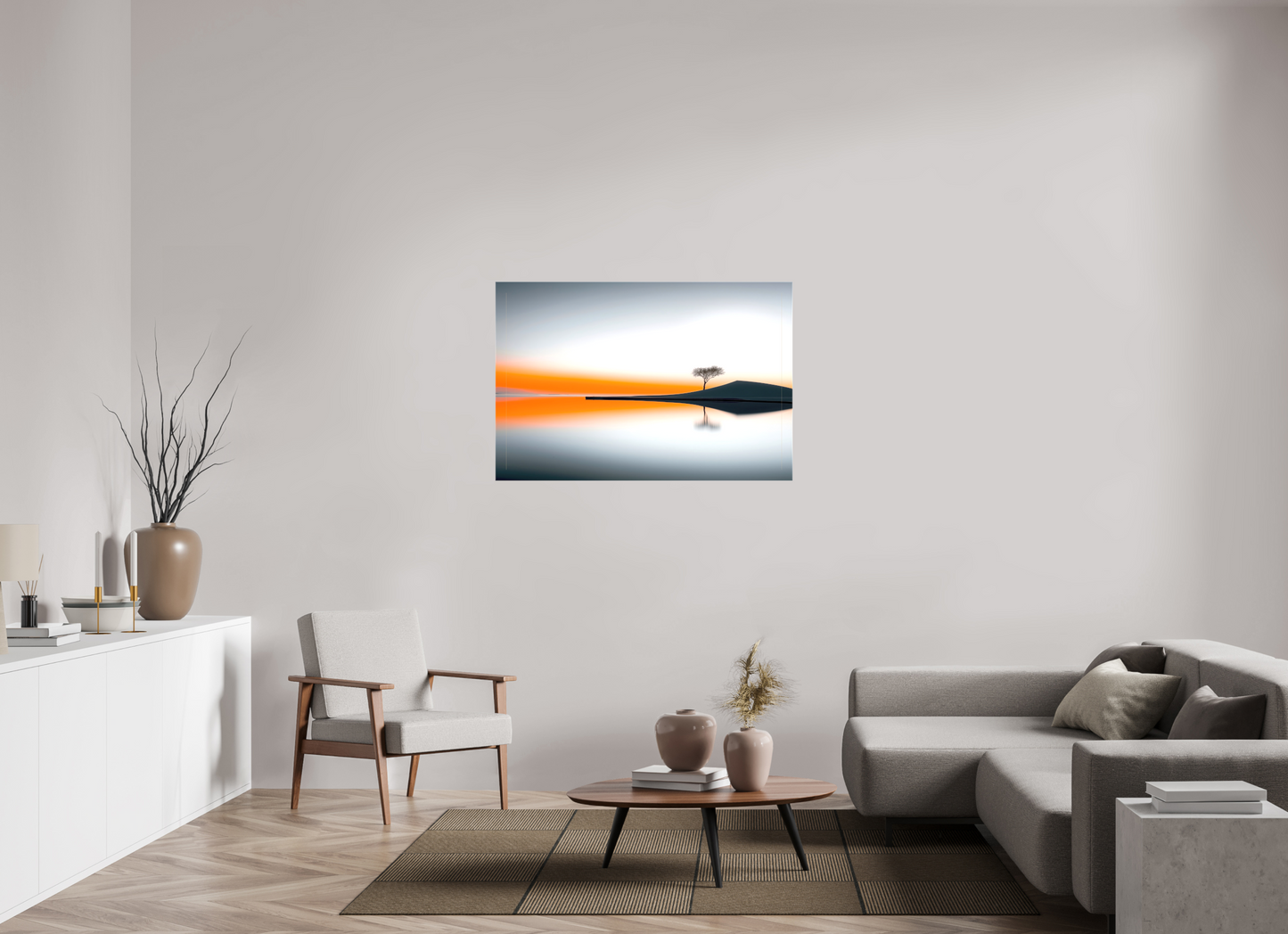 120 x 80 cm, Leinwand glänzend Uferlinie im Morgenlicht—Wandkunst, Fine Art Print, Leinwand, Acryldruck, Alu-Dibond