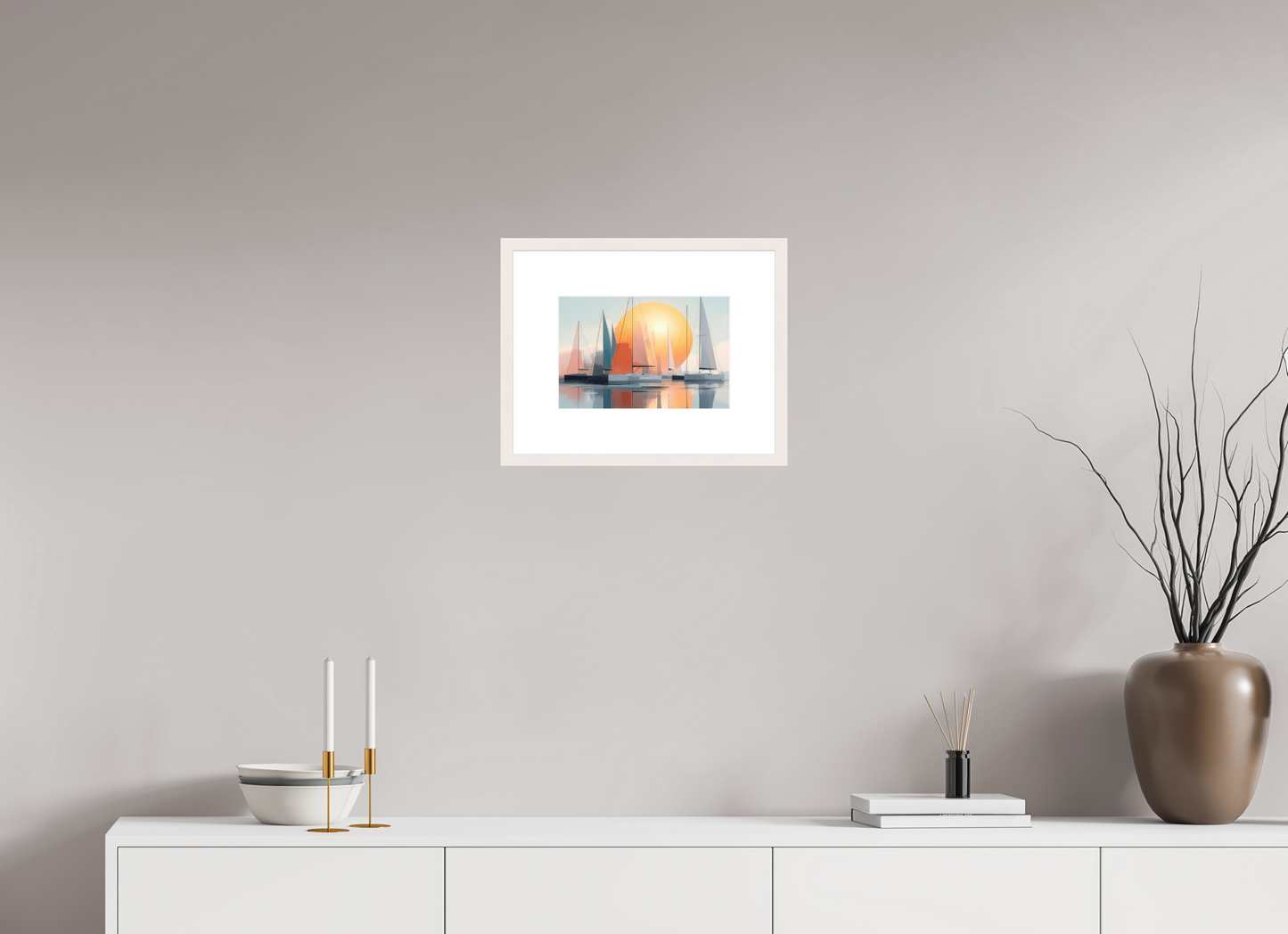30 x 20 cm, Fine Art Print gerahmt Segelboot-Kunst - Zwischen Horizont und Geometrie-01