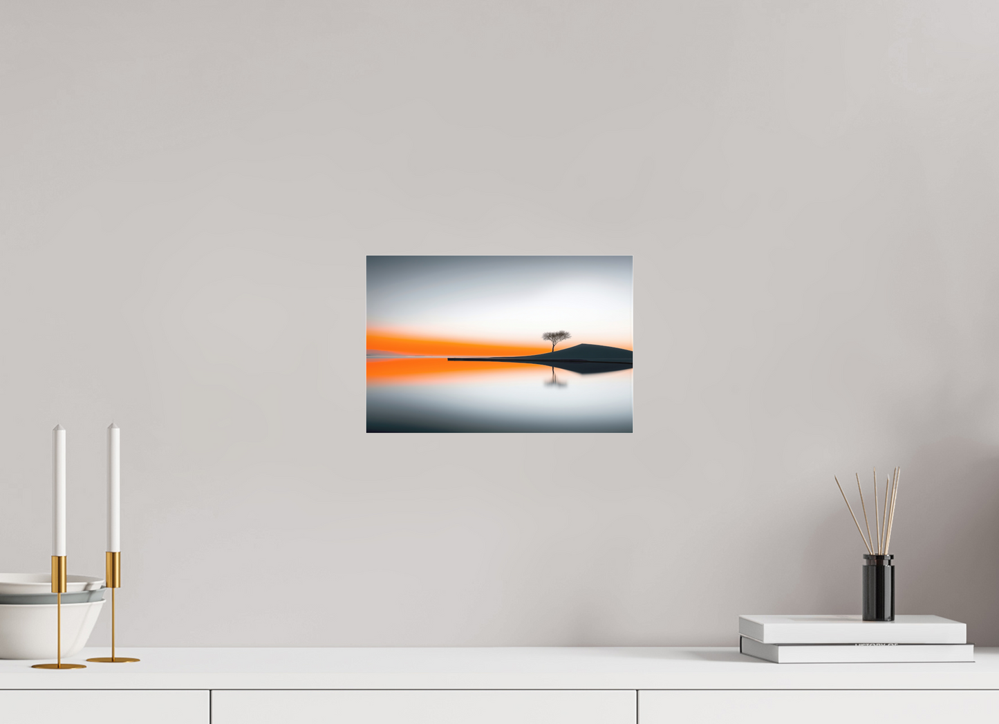 30 x 20 cm, Fine Art Pigmentdruck hinter Acrylglas Uferlinie im Morgenlicht