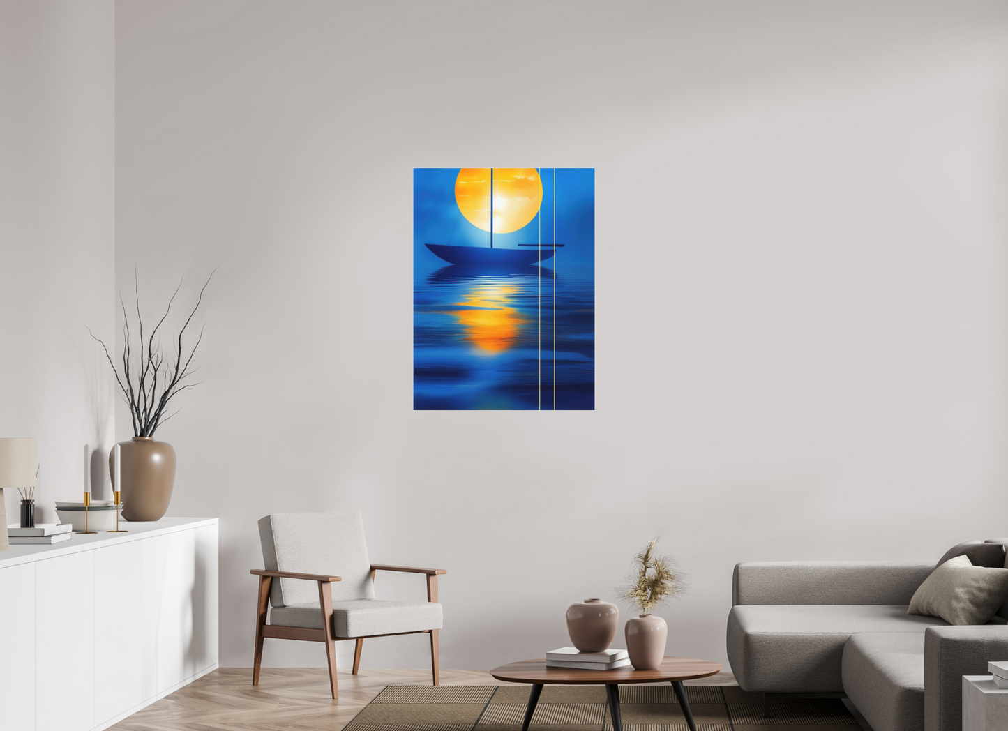 75 x 100 cm, Fine Art Pigmentdruck hinter Acrylglas Segel im goldenen Kreis—Wandkunst, Fine Art Print, Leinwand, Acryldruck, Alu-Dibond