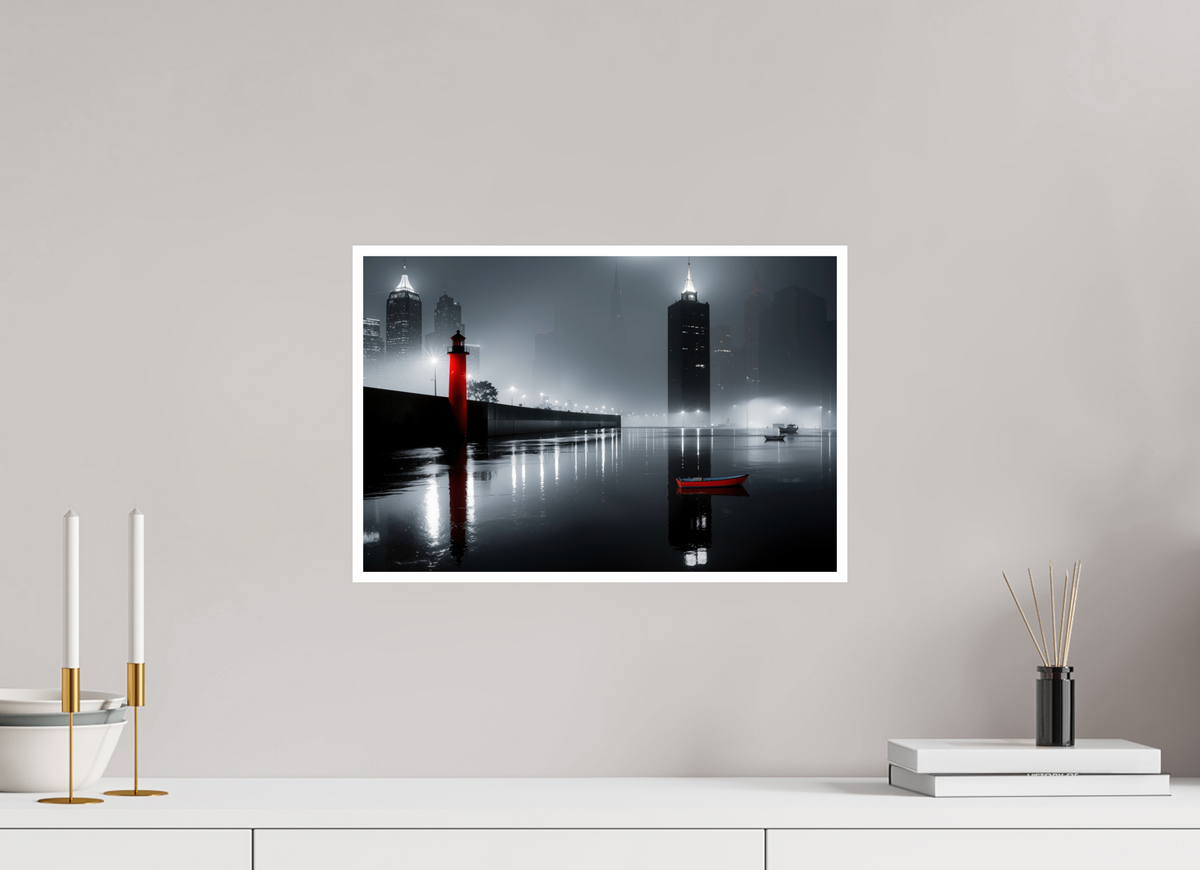 45 x 30 cm, Fine Art Print Hahnemühle Baryta Hafenstadt bei Nacht -noir city- 01—Wandkunst, Fine Art Print, Leinwand, Acryldruck, Alu-Dibond
