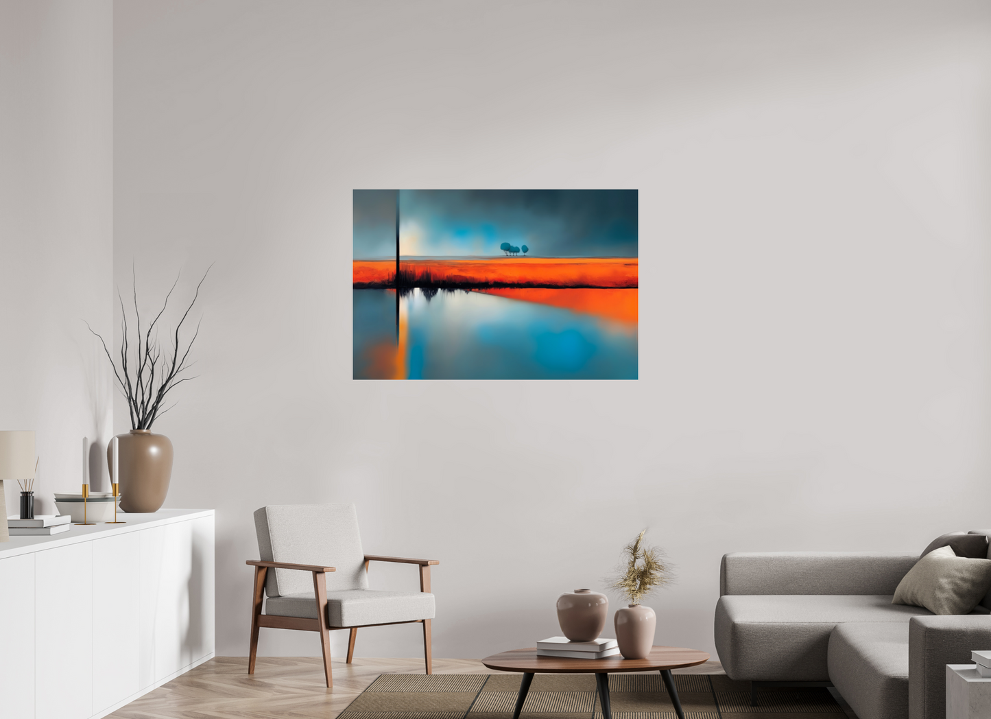 120 x 80 cm, Acrylglas glänzend standard Blauer Halt am roten Ufer—Wandkunst, Fine Art Print, Leinwand, Acryldruck, Alu-Dibond