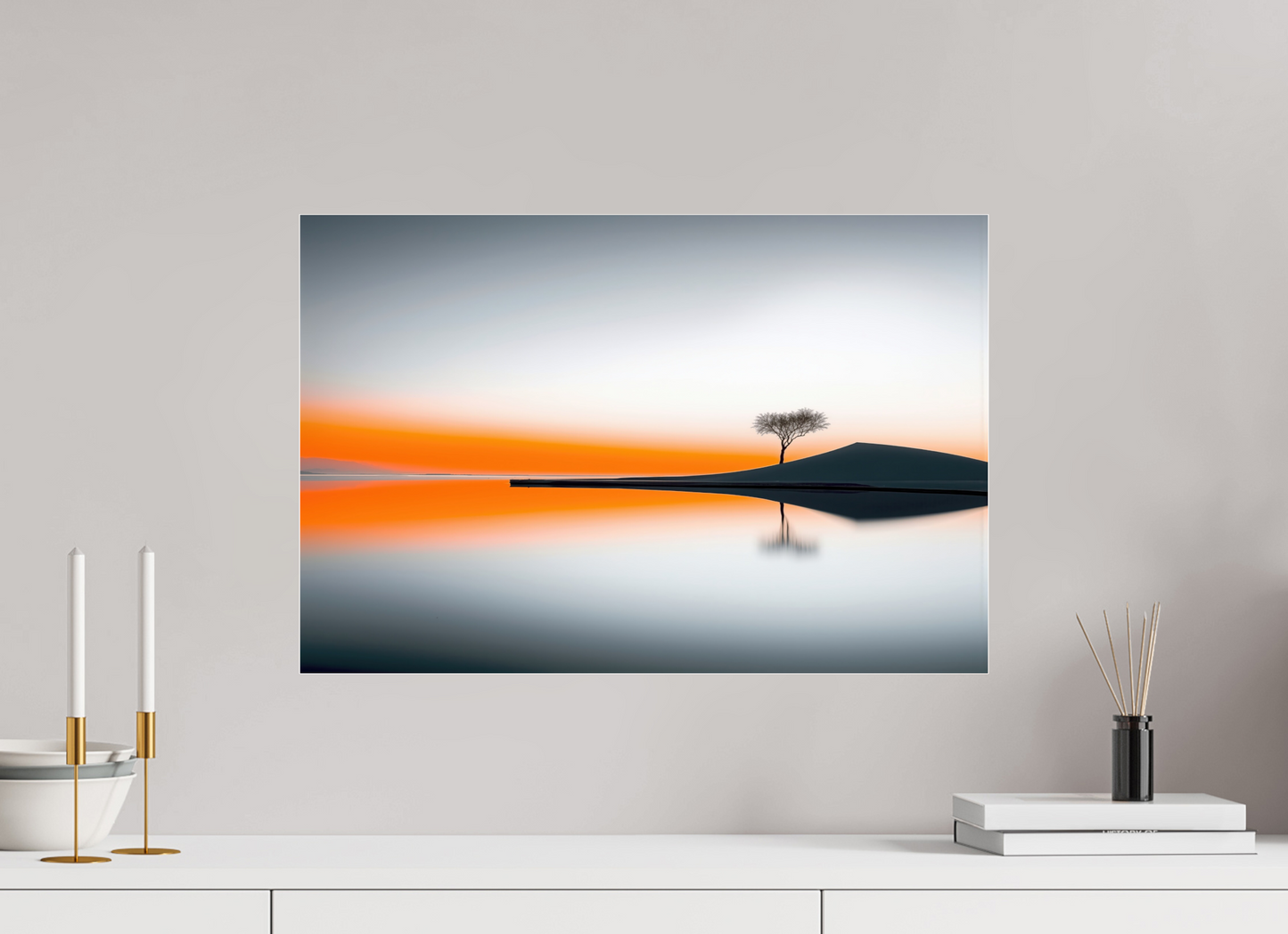 60 x 40 cm, Acrylglas glänzend standard Uferlinie im Morgenlicht—Wandkunst, Fine Art Print, Leinwand, Acryldruck, Alu-Dibond