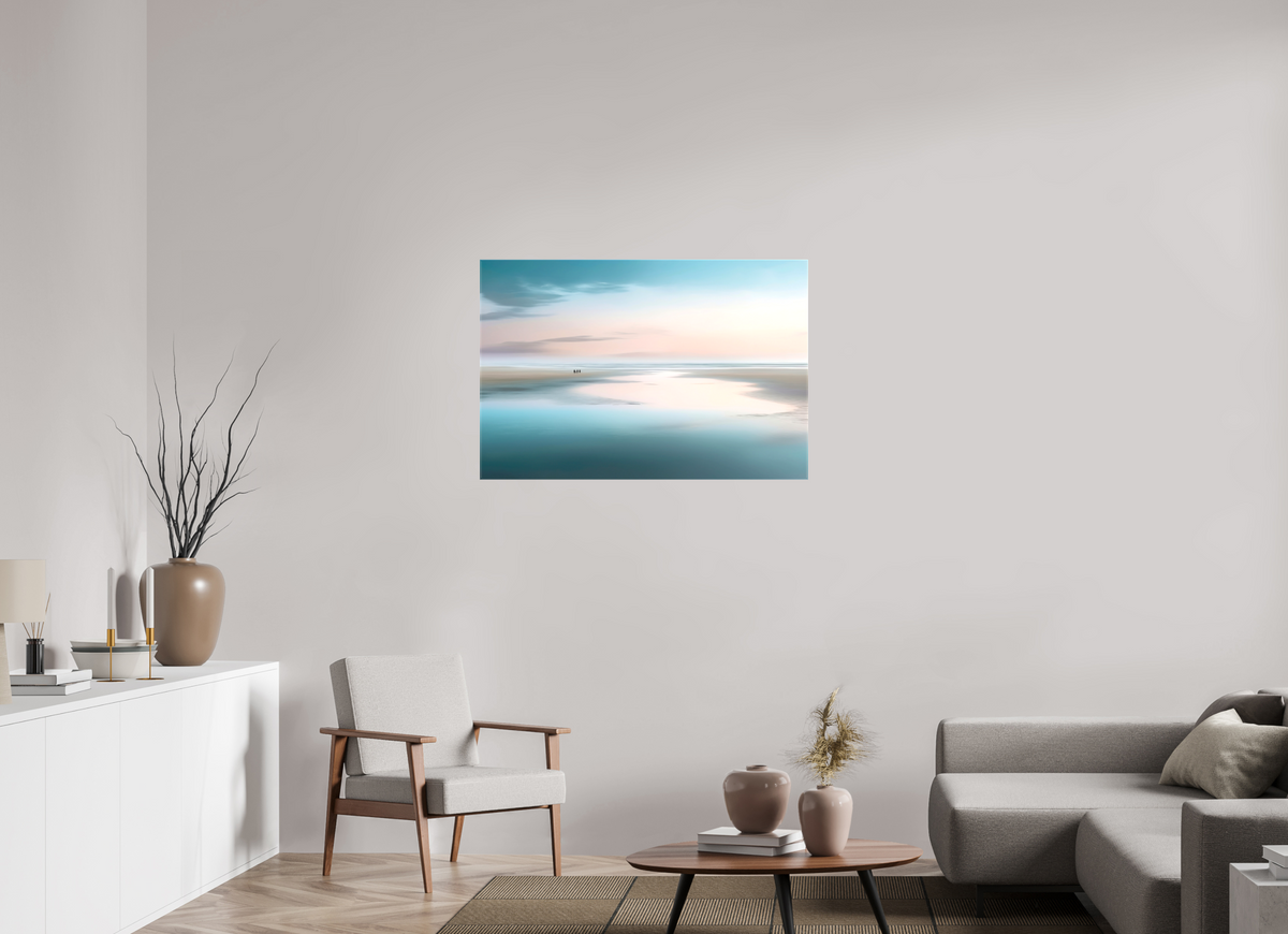 105 x 70 cm, Leinwand glänzend Menschen im Wattenmeer-01—Wandkunst, Fine Art Print, Leinwand, Acryldruck, Alu-Dibond