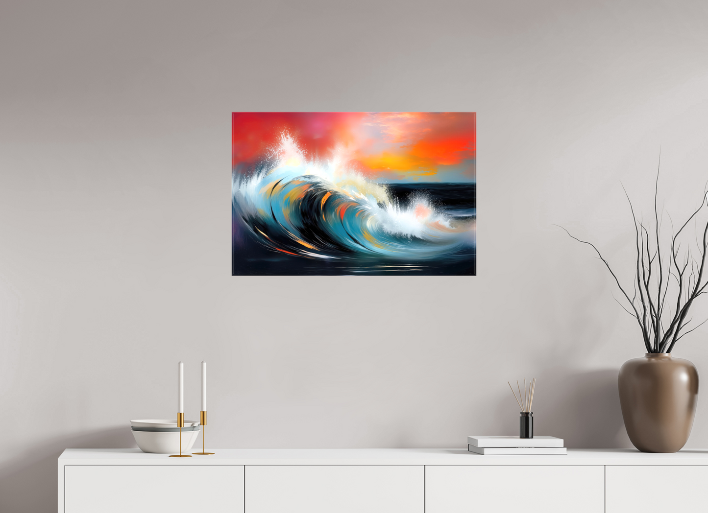 75 x 50 cm, Leinwand glänzend Glühende Brandung—Wandkunst, Fine Art Print, Leinwand, Acryldruck, Alu-Dibond