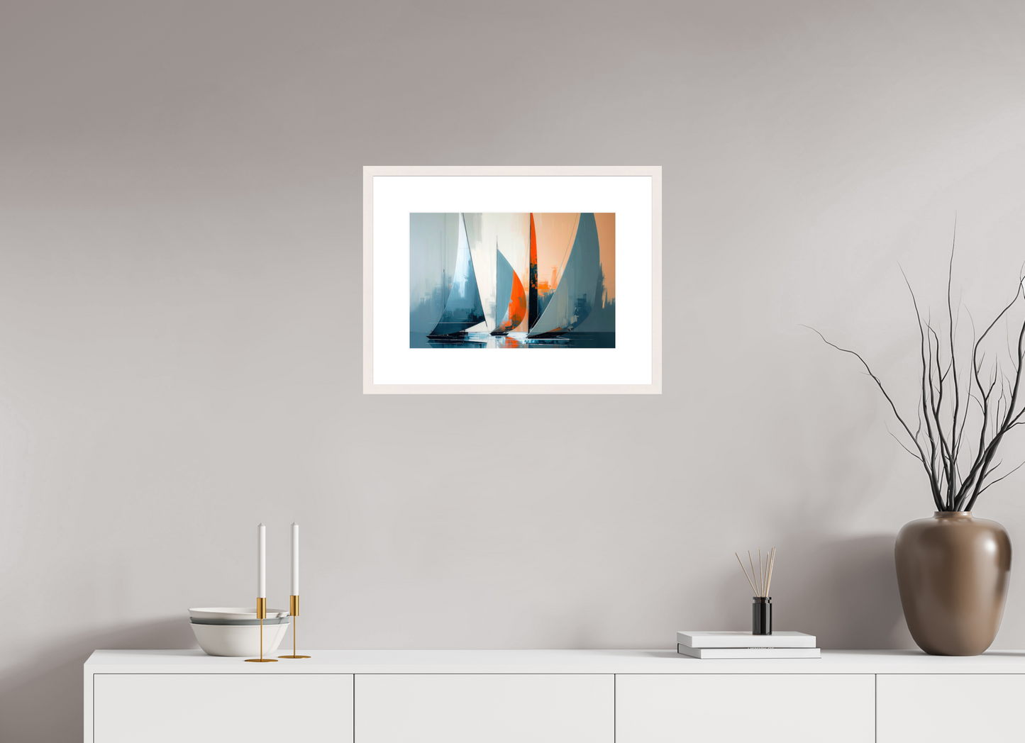 45 x 30 cm, Fine Art Print gerahmt Segelboote abstrakt-14-32