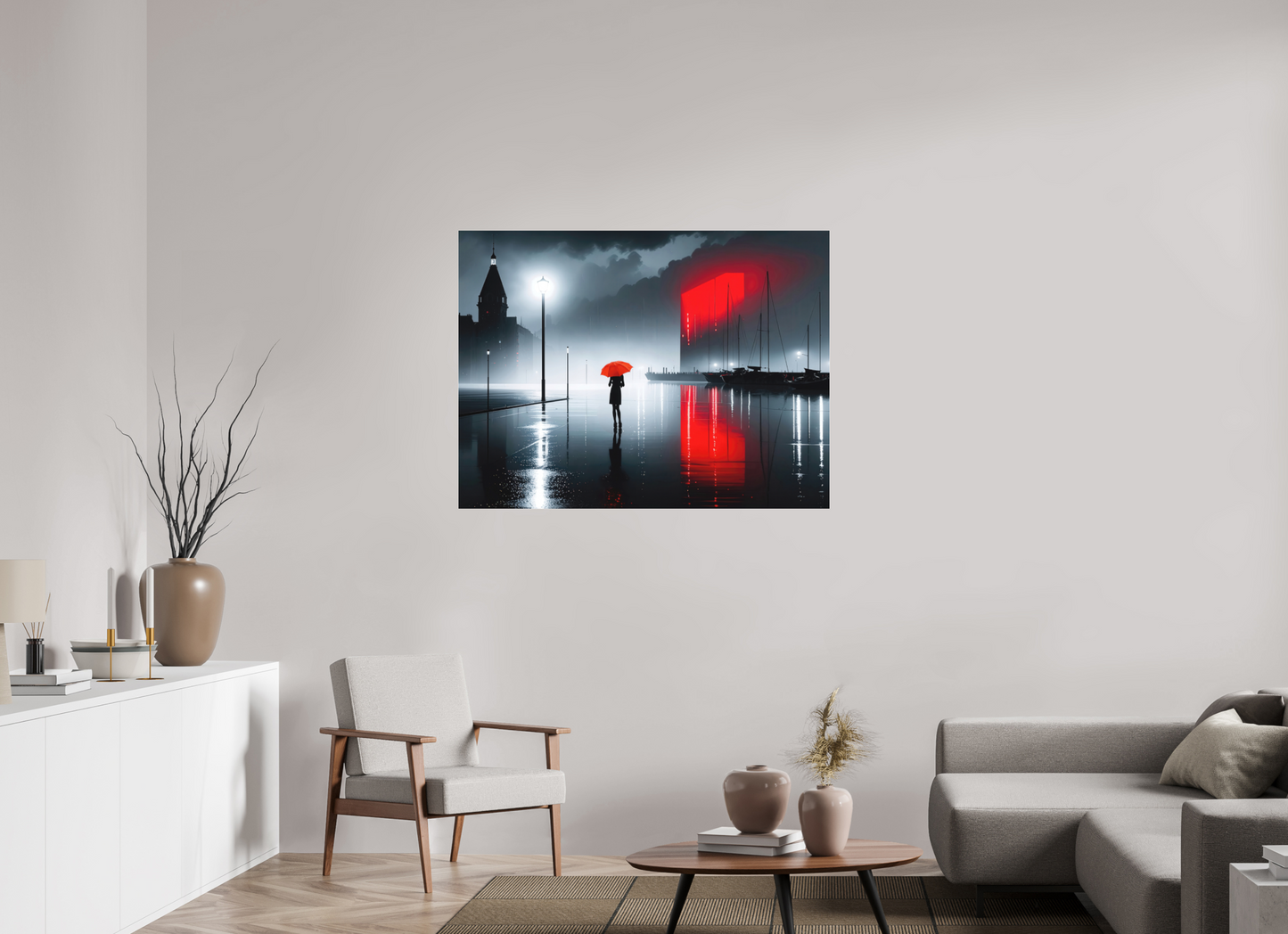 120 x 90 cm, Fine Art Pigmentdruck hinter Acrylglas Frau am Seglerhafen bei Nacht-01
