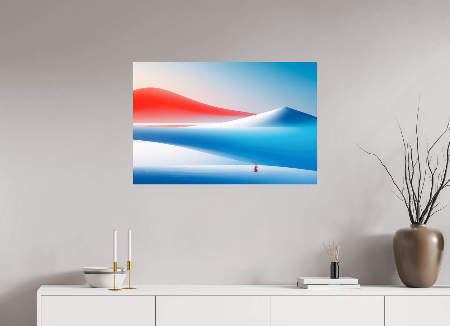 90 x 60 cm, Acrylglas glänzend standard Rotes Leuchten, blaue Stille