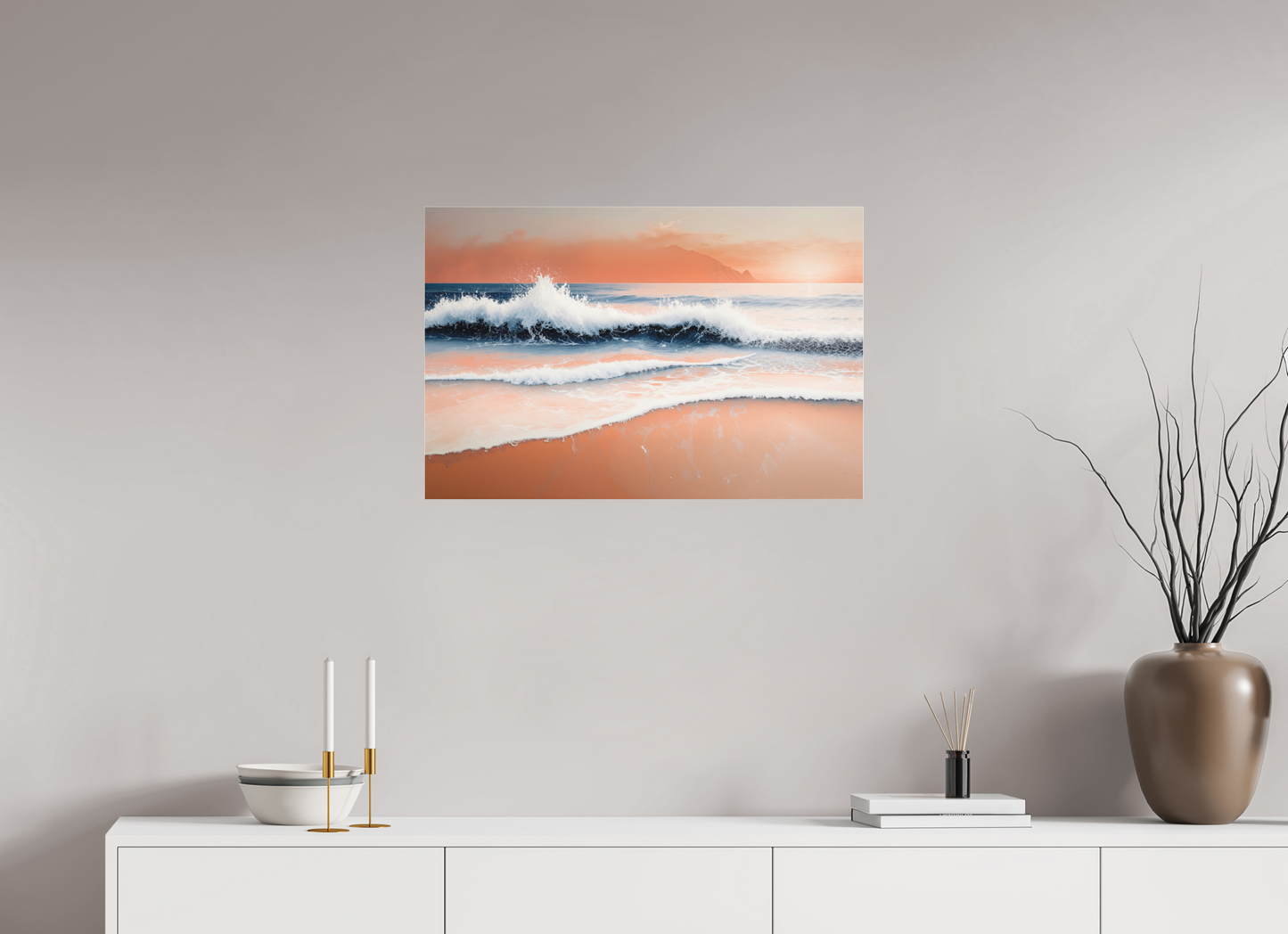 75 x 50 cm, Fine Art Pigmentdruck hinter Acrylglas Brandung in Pastell—Wandkunst, Fine Art Print, Leinwand, Acryldruck, Alu-Dibond