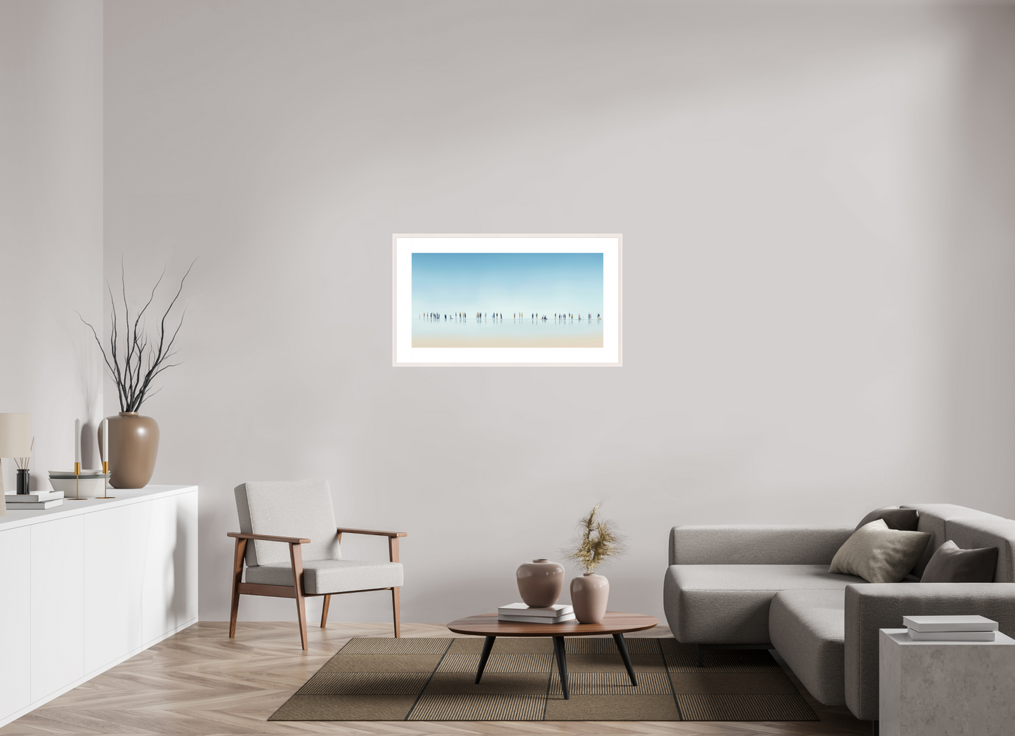 100 x 50 cm, Fine Art Print gerahmt Menschen am Strand-01-21