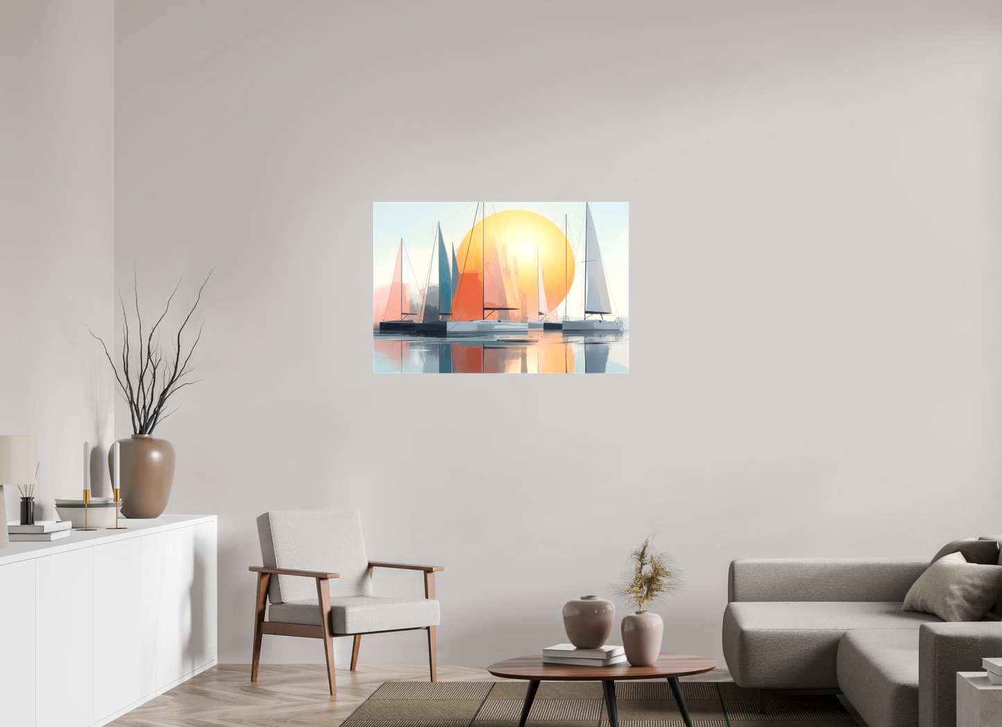 105 x 70 cm, Leinwand glänzend Segelboot-Kunst - Zwischen Horizont und Geometrie-01