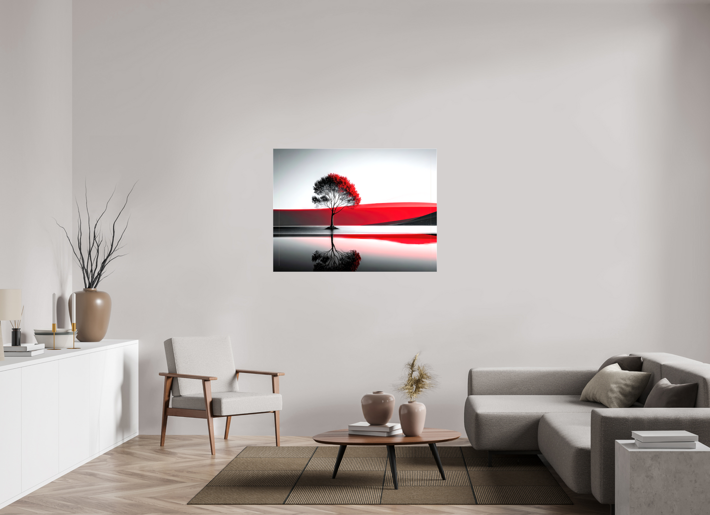 120 x 90 cm, Leinwand glänzend Baum am Ufer surreal-01—Wandkunst, Fine Art Print, Leinwand, Acryldruck, Alu-Dibond