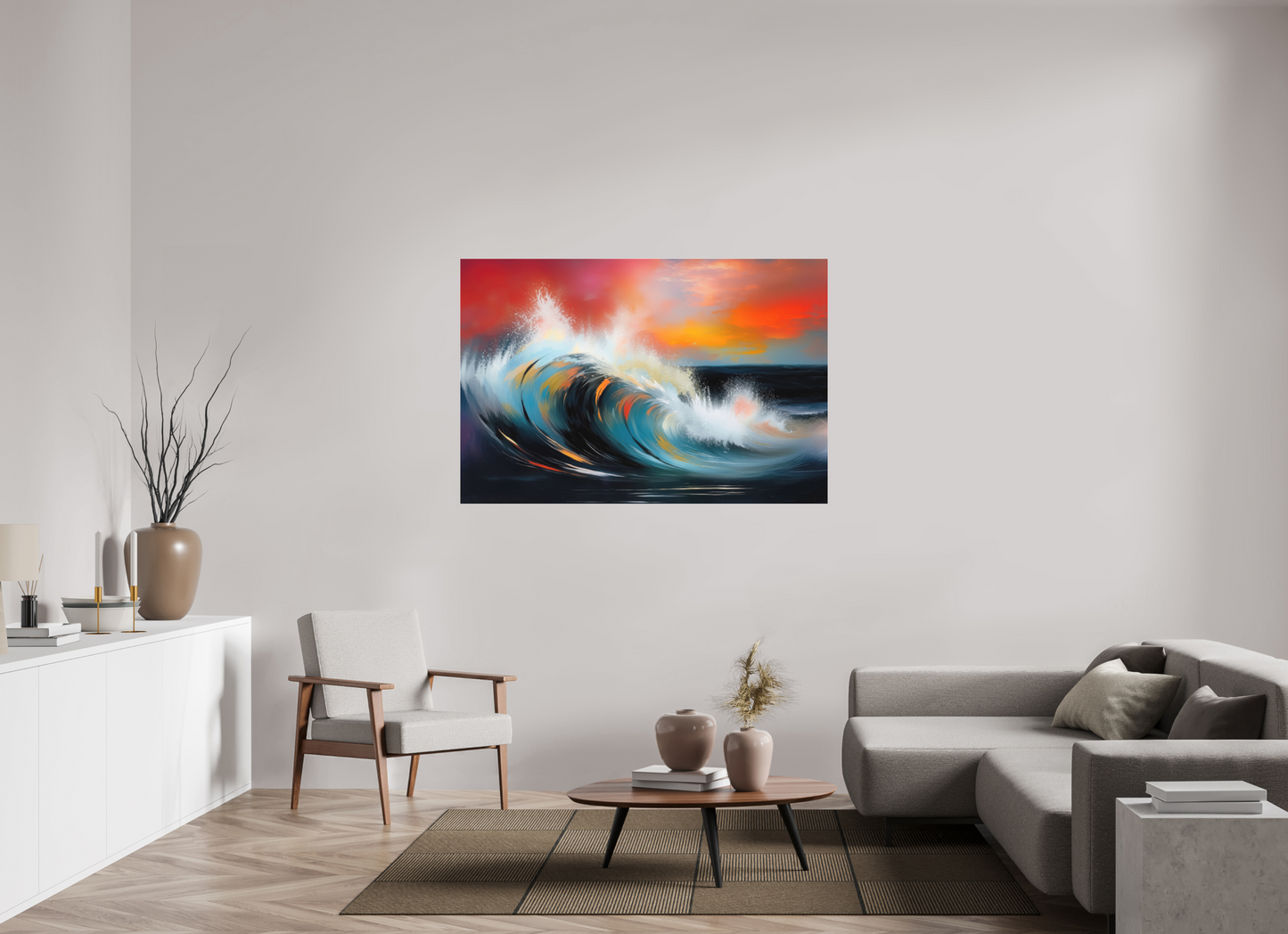 150 x 100 cm, Fine Art Pigmentdruck hinter Acrylglas Glühende Brandung—Wandkunst, Fine Art Print, Leinwand, Acryldruck, Alu-Dibond