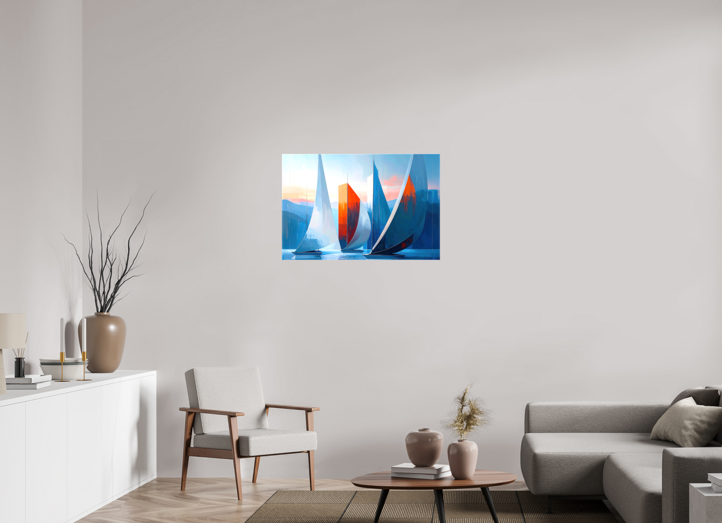 90 x 60 cm, Leinwand glänzend Segelboote abstrakt-15-32—Wandkunst, Fine Art Print, Leinwand, Acryldruck, Alu-Dibond