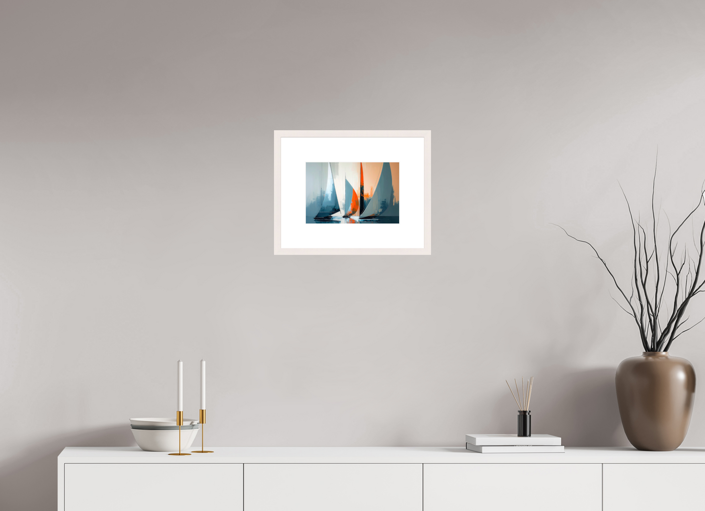 30 x 20 cm, Fine Art Print gerahmt Segelboote abstrakt-14-32