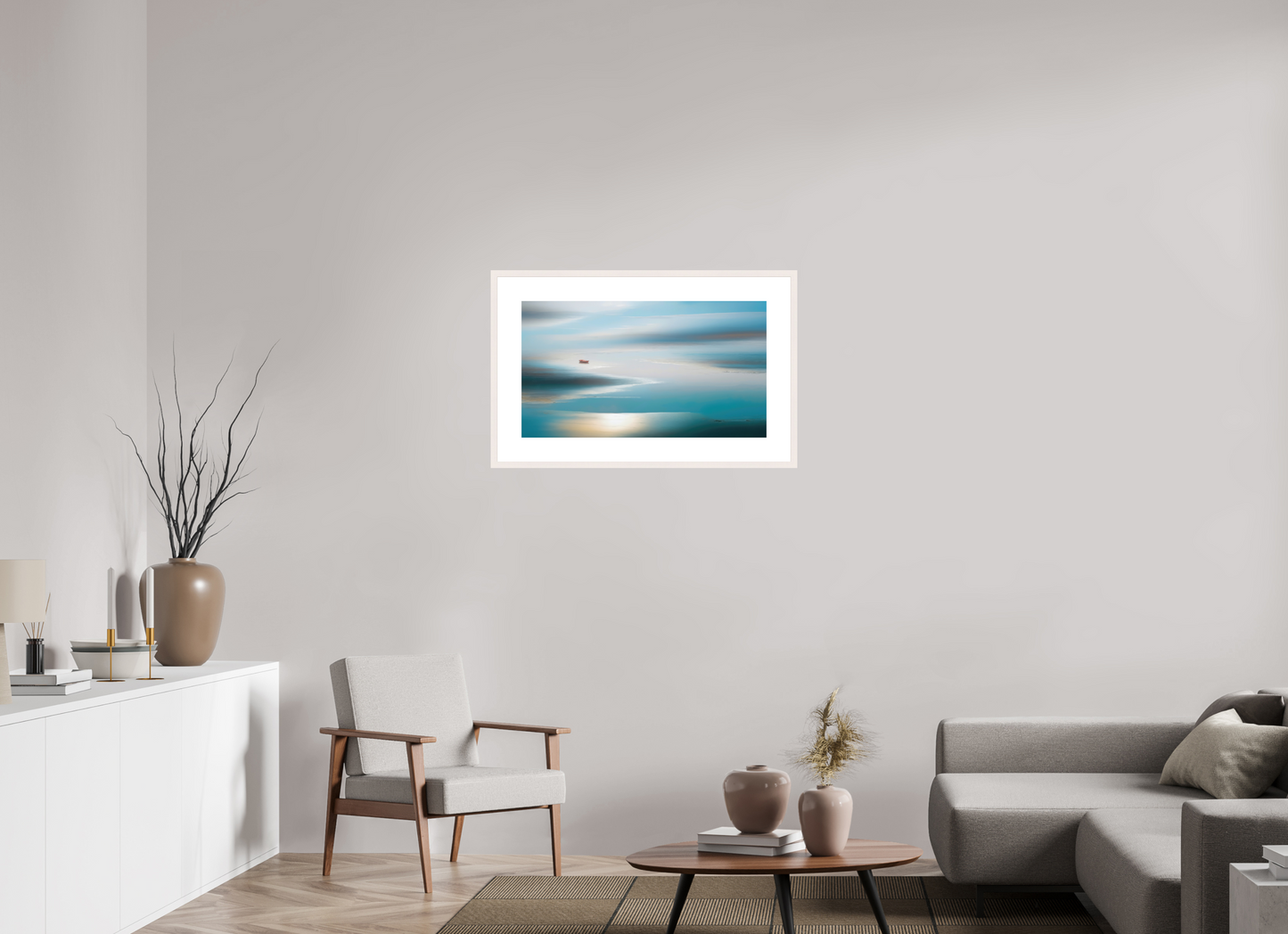 80 x 45 cm, Fine Art Print gerahmt Boot im Wattenmeer-06