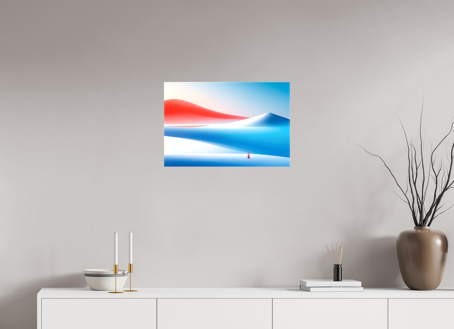 60 x 40 cm, Leinwand glänzend Rotes Leuchten, blaue Stille