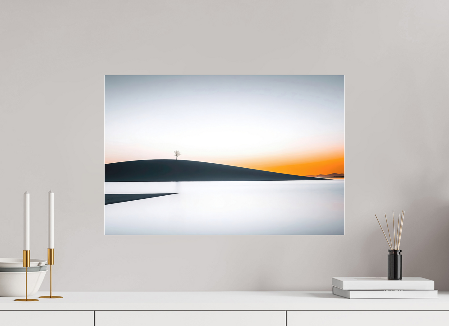 60 x 40 cm, Fine Art Pigmentdruck hinter Acrylglas Einsamer Baum im Abendlicht—Wandkunst, Fine Art Print, Leinwand, Acryldruck, Alu-Dibond