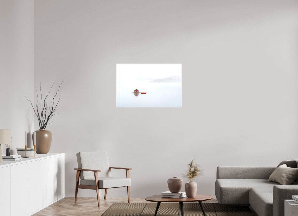 90 x 60 cm, Leinwand glänzend Im Küstennebel ein Zuhause--Wandkunst, Fine Art Print, Leinwand, Acryldruck, Alu-Dibond