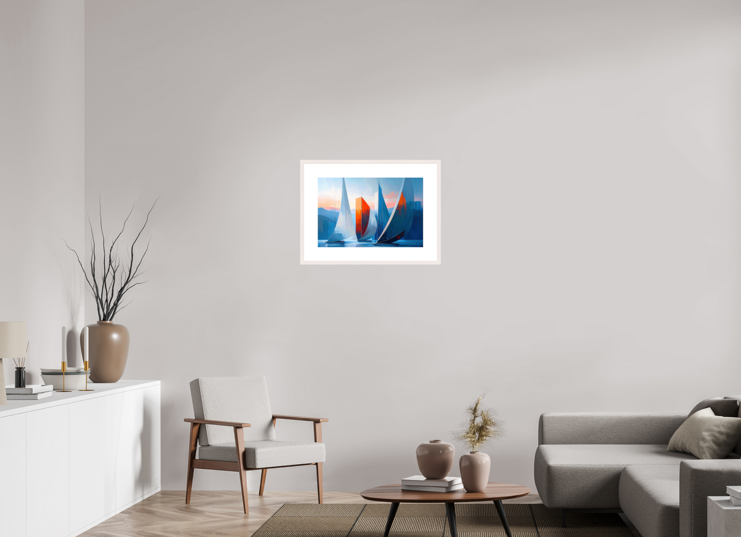 60 x 40 cm, Fine Art Print gerahmt Segelboote abstrakt-15-32