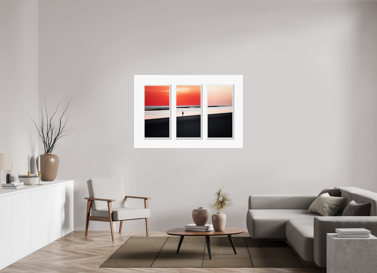 150 x 100 cm, Fine Art Print Hahnemühle Baryta Tryptichon Mann am Ufer