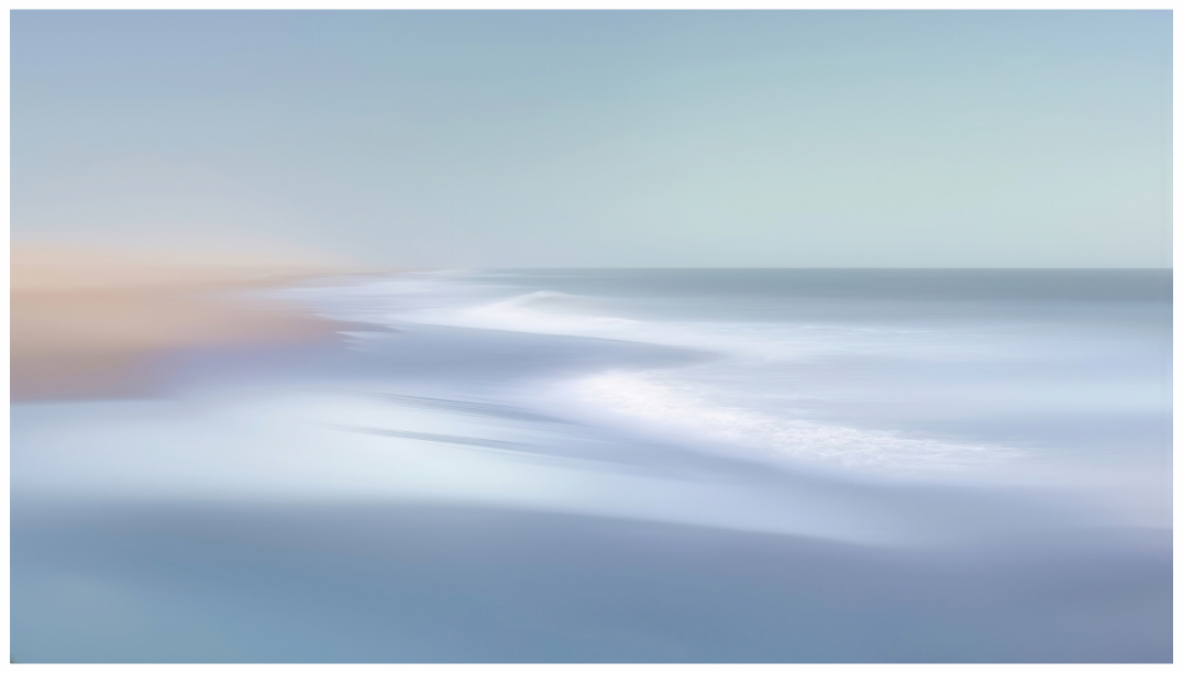 Main image Verwehter Horizont – Strandlicht in Blau—Wandkunst, Fine Art Print, Leinwand, Acryldruck, Alu-Dibond