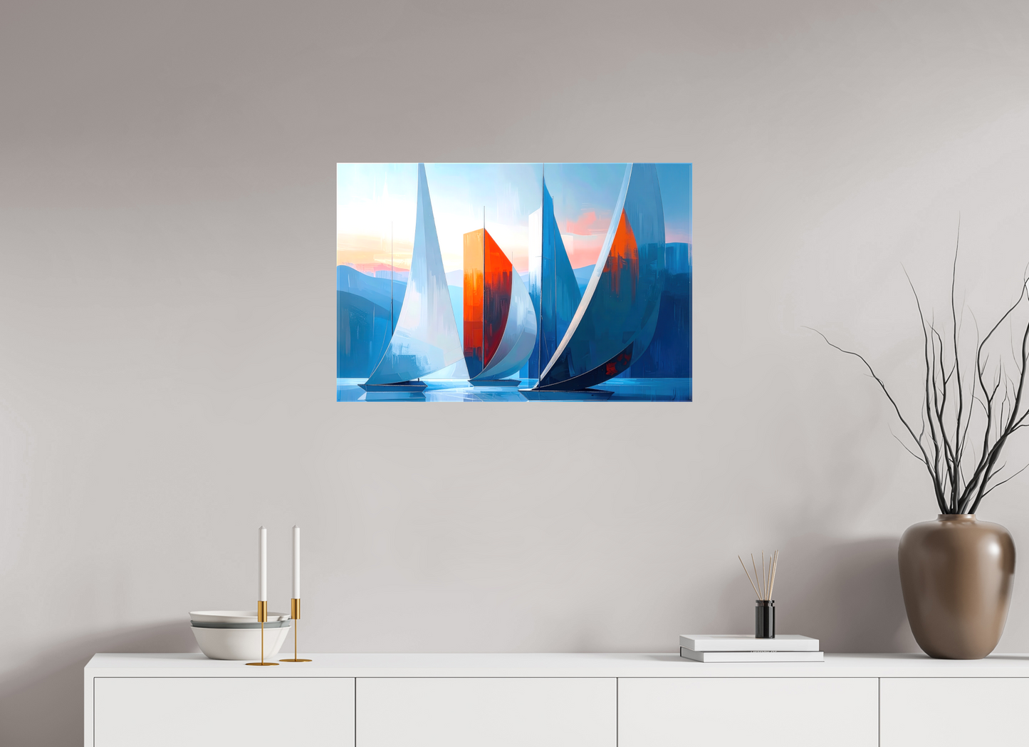 75 x 50 cm, Leinwand glänzend Segelboote abstrakt-15-32—Wandkunst, Fine Art Print, Leinwand, Acryldruck, Alu-Dibond