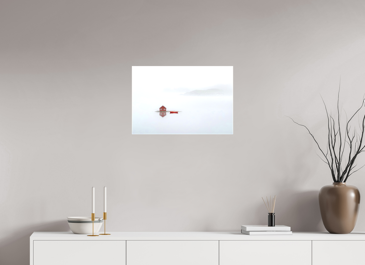 60 x 40 cm, Leinwand glänzend Im Küstennebel ein Zuhause--Wandkunst, Fine Art Print, Leinwand, Acryldruck, Alu-Dibond