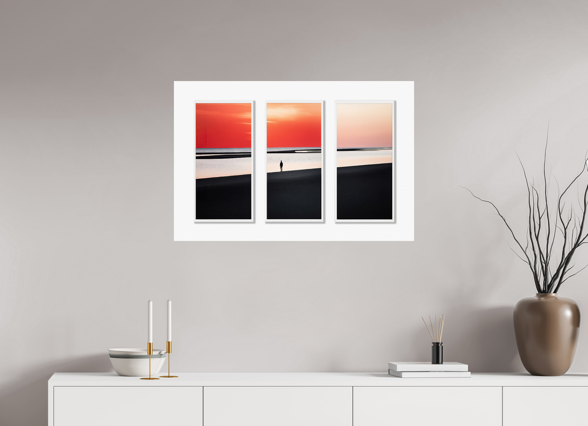 90 x 60 cm, Druck auf Alu-Dibond Tryptichon Mann am Ufer