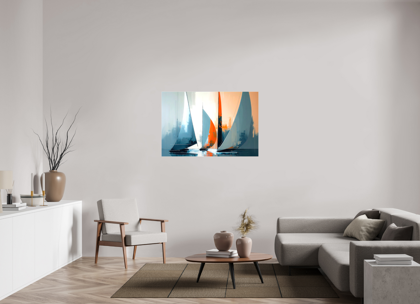 120 x 80 cm, Leinwand glänzend Segelboote abstrakt-14-32—Wandkunst, Fine Art Print, Leinwand, Acryldruck, Alu-Dibond