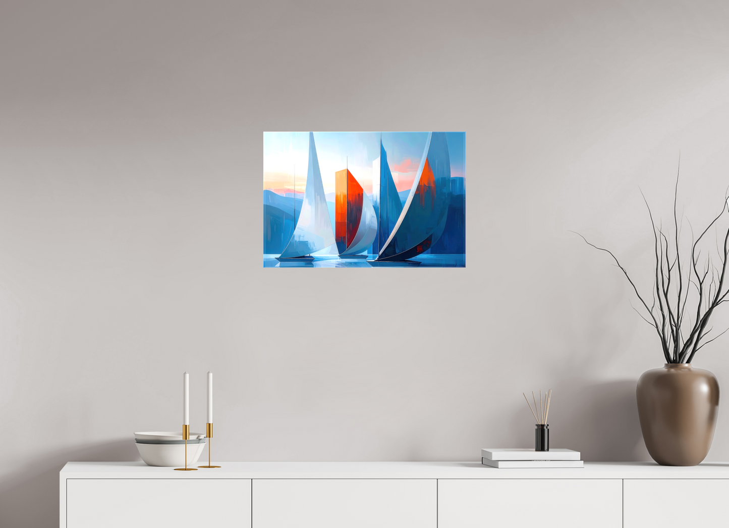 60 x 40 cm, Leinwand glänzend Segelboote abstrakt-15-32—Wandkunst, Fine Art Print, Leinwand, Acryldruck, Alu-Dibond