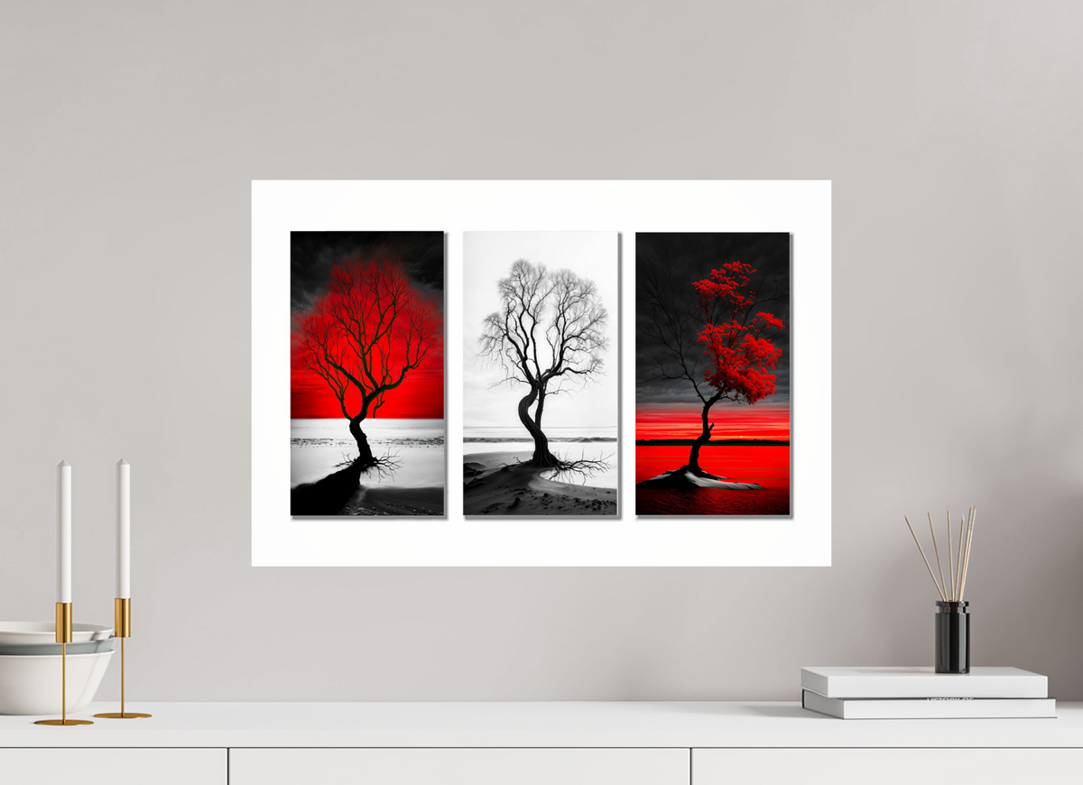 60 x 40 cm, Acrylglas glänzend standard Triptychon Bäume am Ufer-03