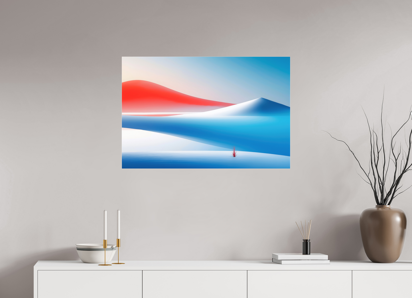 90 x 60 cm, Fine Art Pigmentdruck hinter Acrylglas Rotes Leuchten, blaue Stille