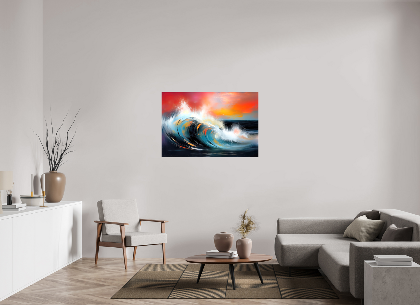 120 x 80 cm, Leinwand glänzend Glühende Brandung—Wandkunst, Fine Art Print, Leinwand, Acryldruck, Alu-Dibond