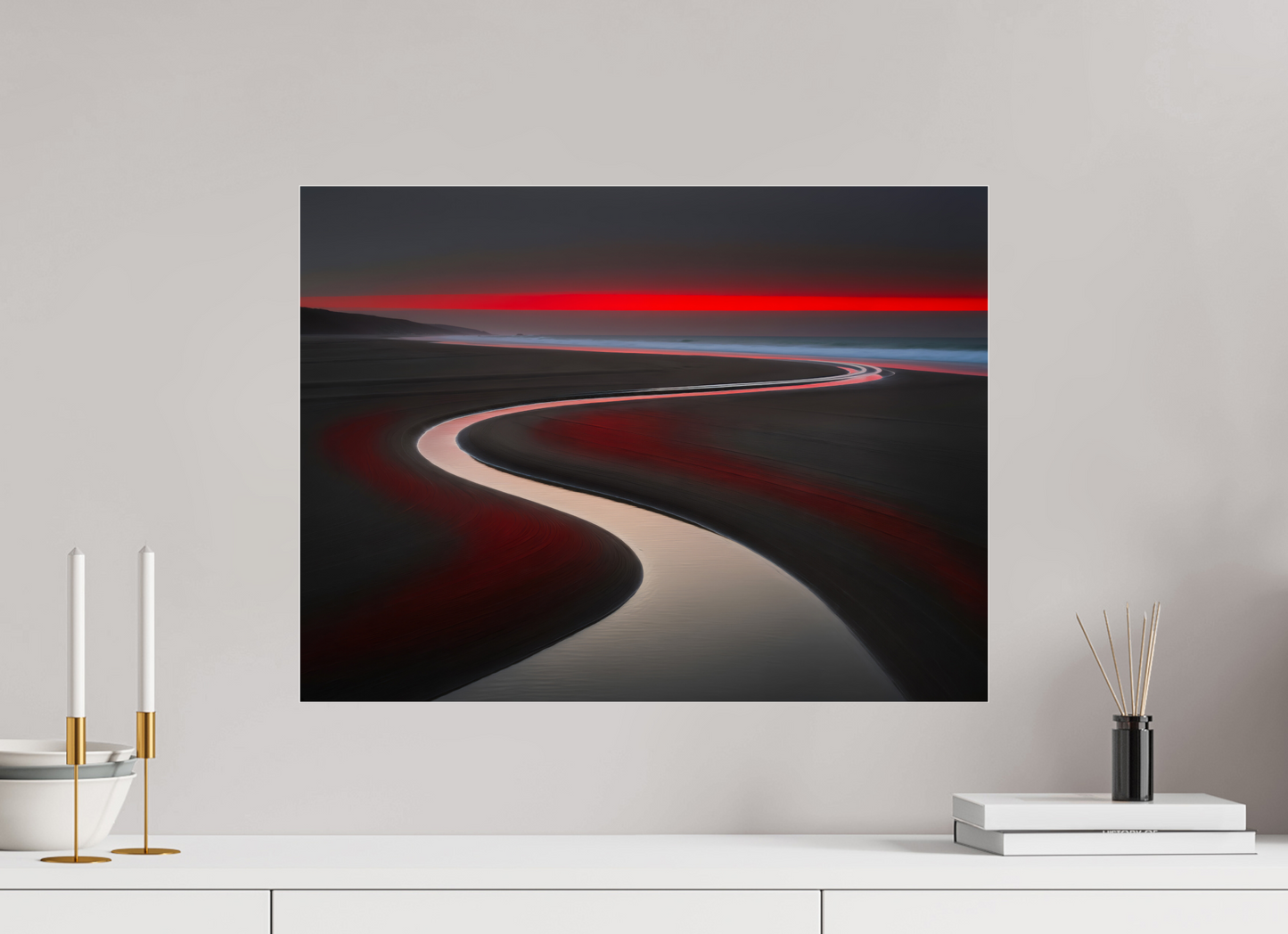 60 x 45 cm, Acrylglas glänzend standard Wattenmeer - die Linie des Lichts—Wandkunst, Fine Art Print, Leinwand, Acryldruck, Alu-Dibond