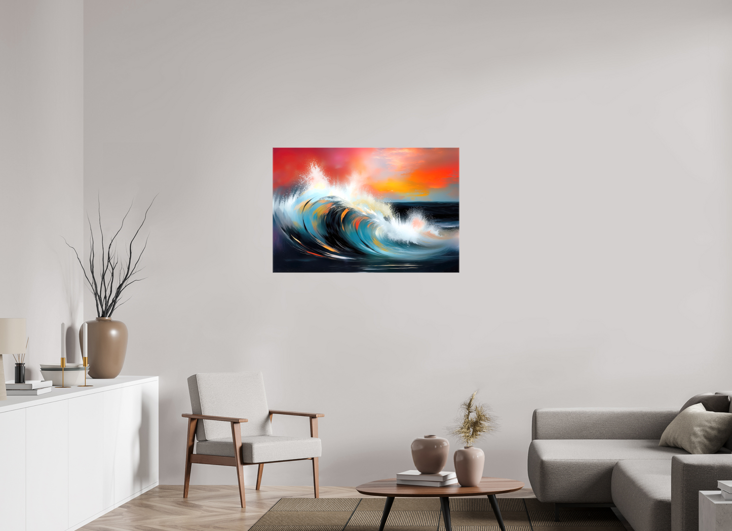 105 x 70 cm, Leinwand glänzend Glühende Brandung—Wandkunst, Fine Art Print, Leinwand, Acryldruck, Alu-Dibond