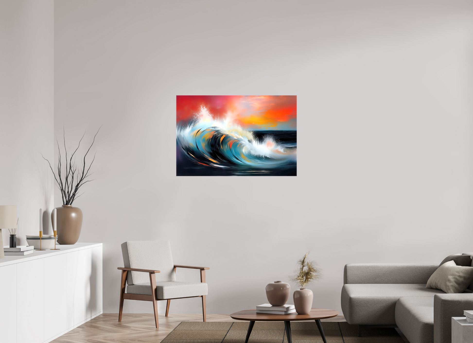 105 x 70 cm, Leinwand glänzend Glühende Brandung—Wandkunst, Fine Art Print, Leinwand, Acryldruck, Alu-Dibond