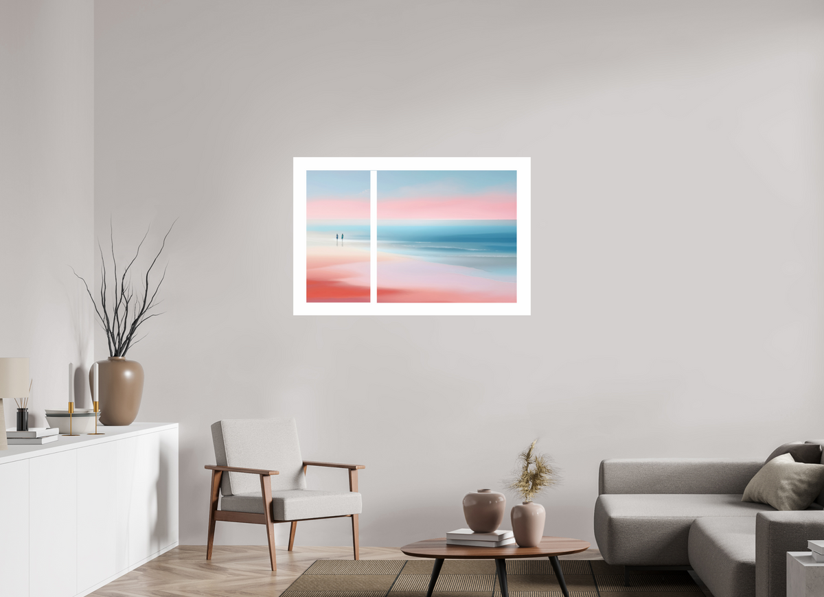 120 x 80 cm, Druck auf Alu-Dibond Zwei Frauen am Meer, Diptychon-Look, semi-abstrakt, minimalistisch