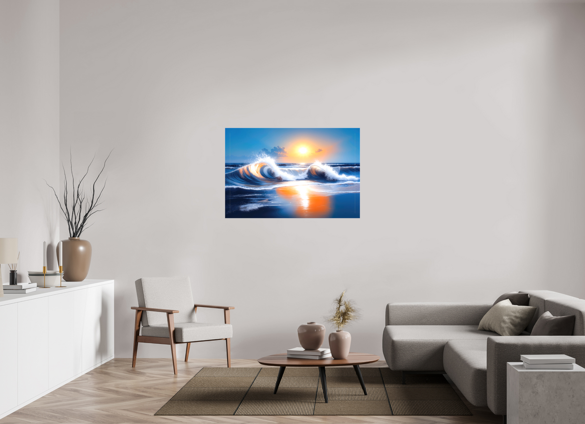 120 x 80 cm, Leinwand glänzend Brandung im Licht—Wandkunst, Fine Art Print, Leinwand, Acryldruck, Alu-Dibond