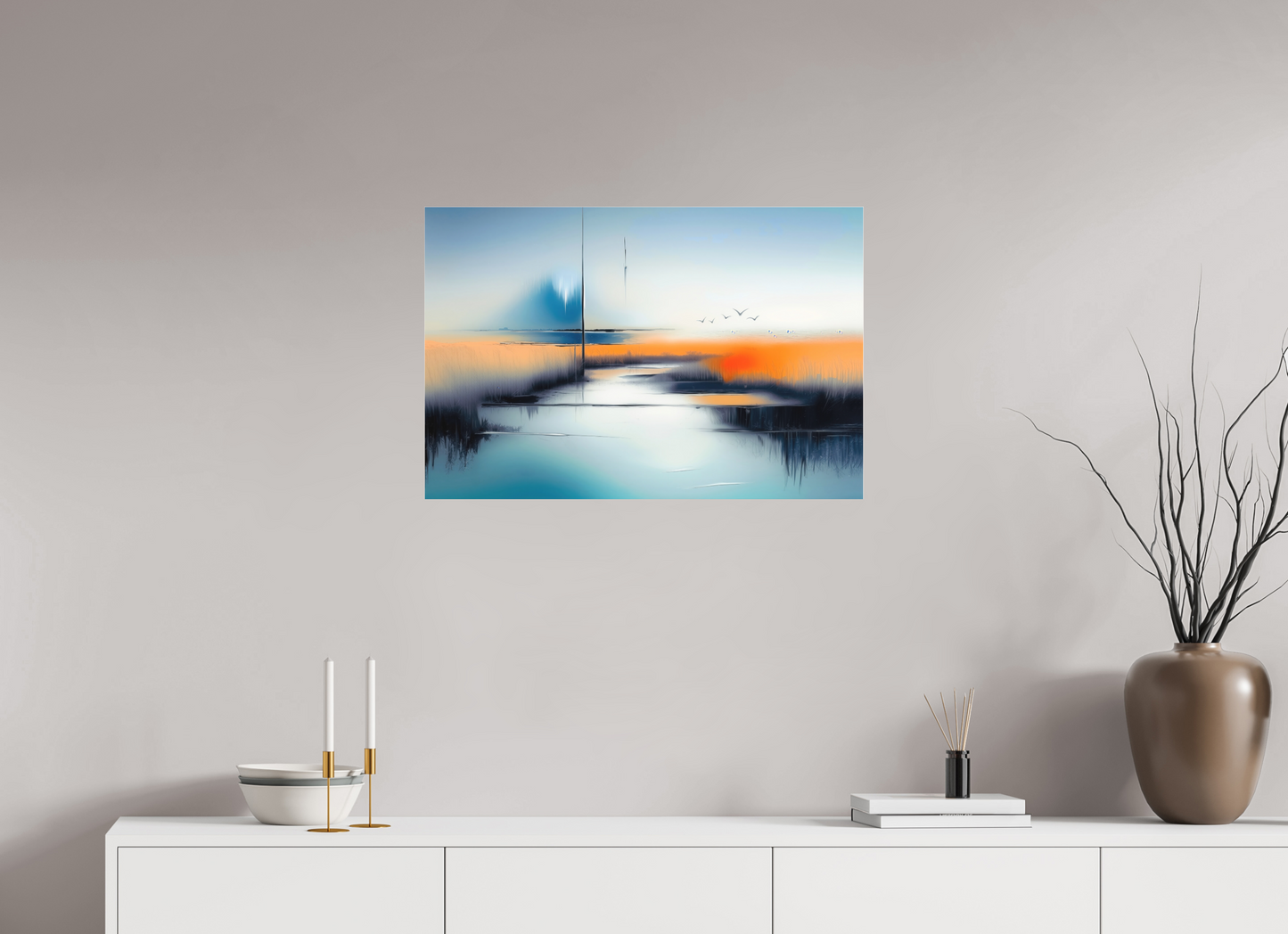 75 x 50 cm, Fine Art Pigmentdruck hinter Acrylglas Salzwiese im schwebenden Licht—Wandkunst, Fine Art Print, Leinwand, Acryldruck, Alu-Dibond