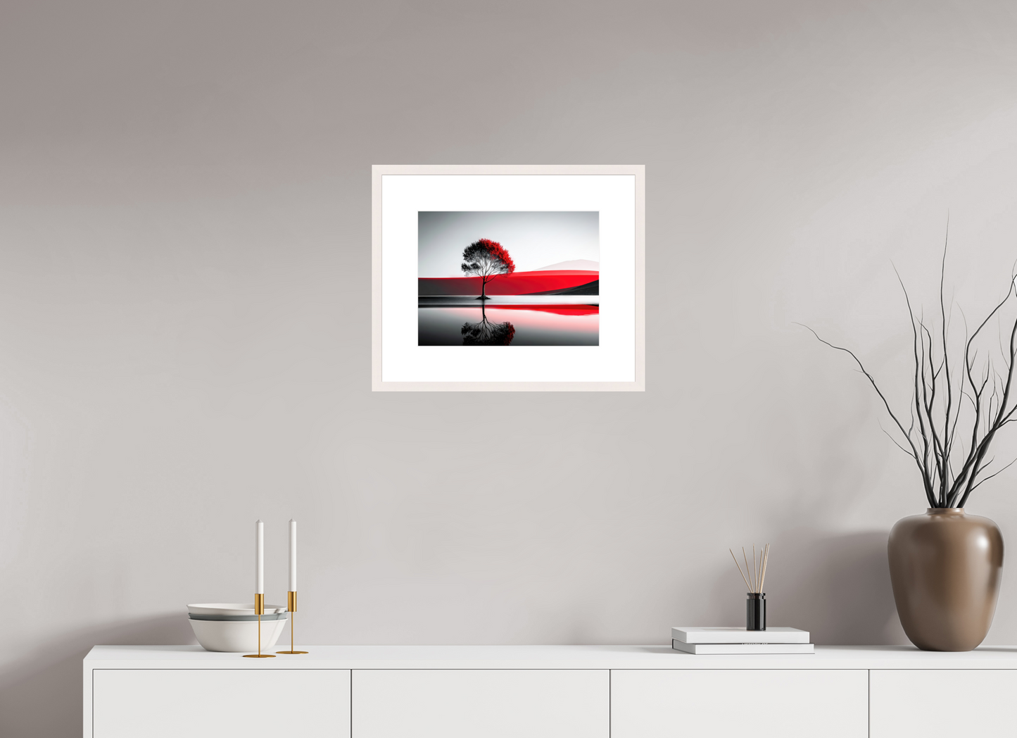 40 x 30 cm, Fine Art Print gerahmt Baum am Ufer surreal-01—Wandkunst, Fine Art Print, Leinwand, Acryldruck, Alu-Dibond