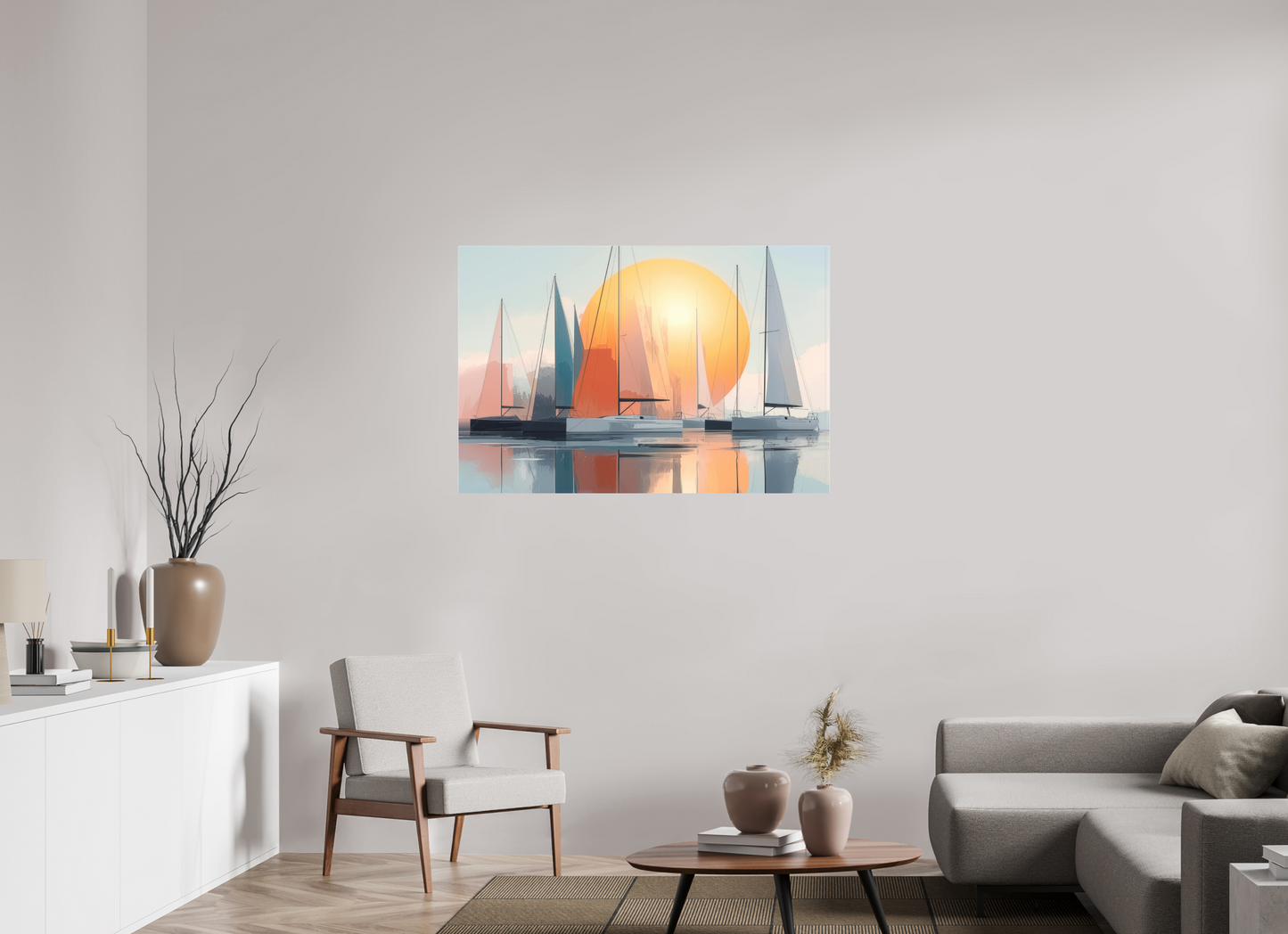 120 x 80 cm, Fine Art Pigmentdruck hinter Acrylglas Segelboot-Kunst - Zwischen Horizont und Geometrie-01—Wandkunst, Fine Art Print, Leinwand, Acryldruck, Alu-Dibond