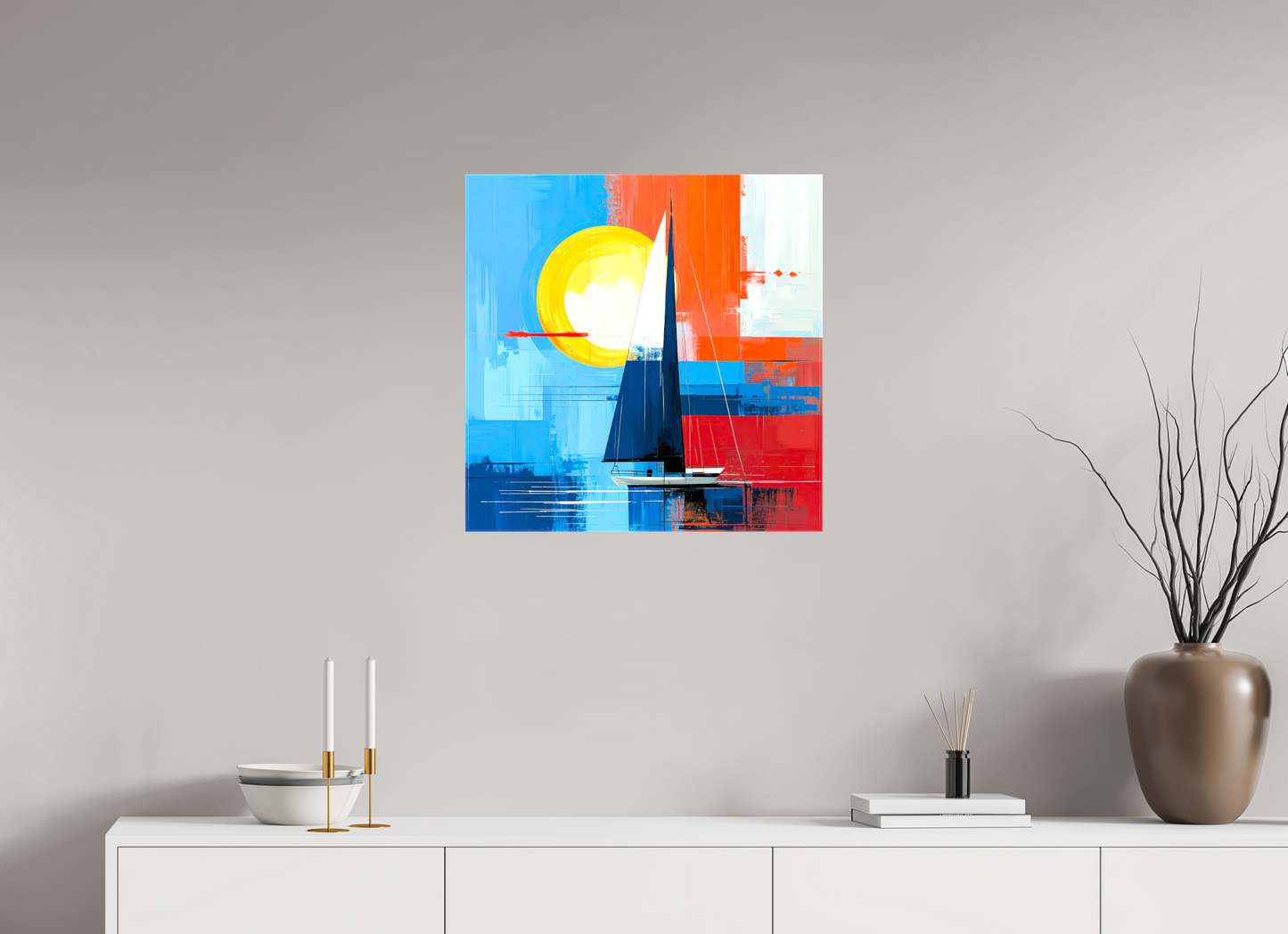 60 x 60 cm, Leinwand glänzend Segelboot-Kunst – Licht, Farbe und Bewegung—Wandkunst, Fine Art Print, Leinwand, Acryldruck, Alu-Dibond
