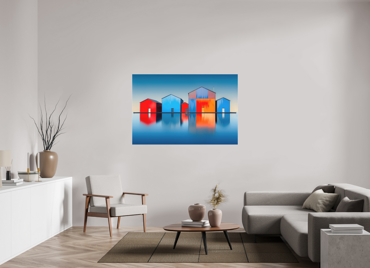 150 x 100 cm, Fine Art Pigmentdruck hinter Acrylglas Farbklang am Wasser—Wandkunst, Fine Art Print, Leinwand, Acryldruck, Alu-Dibond