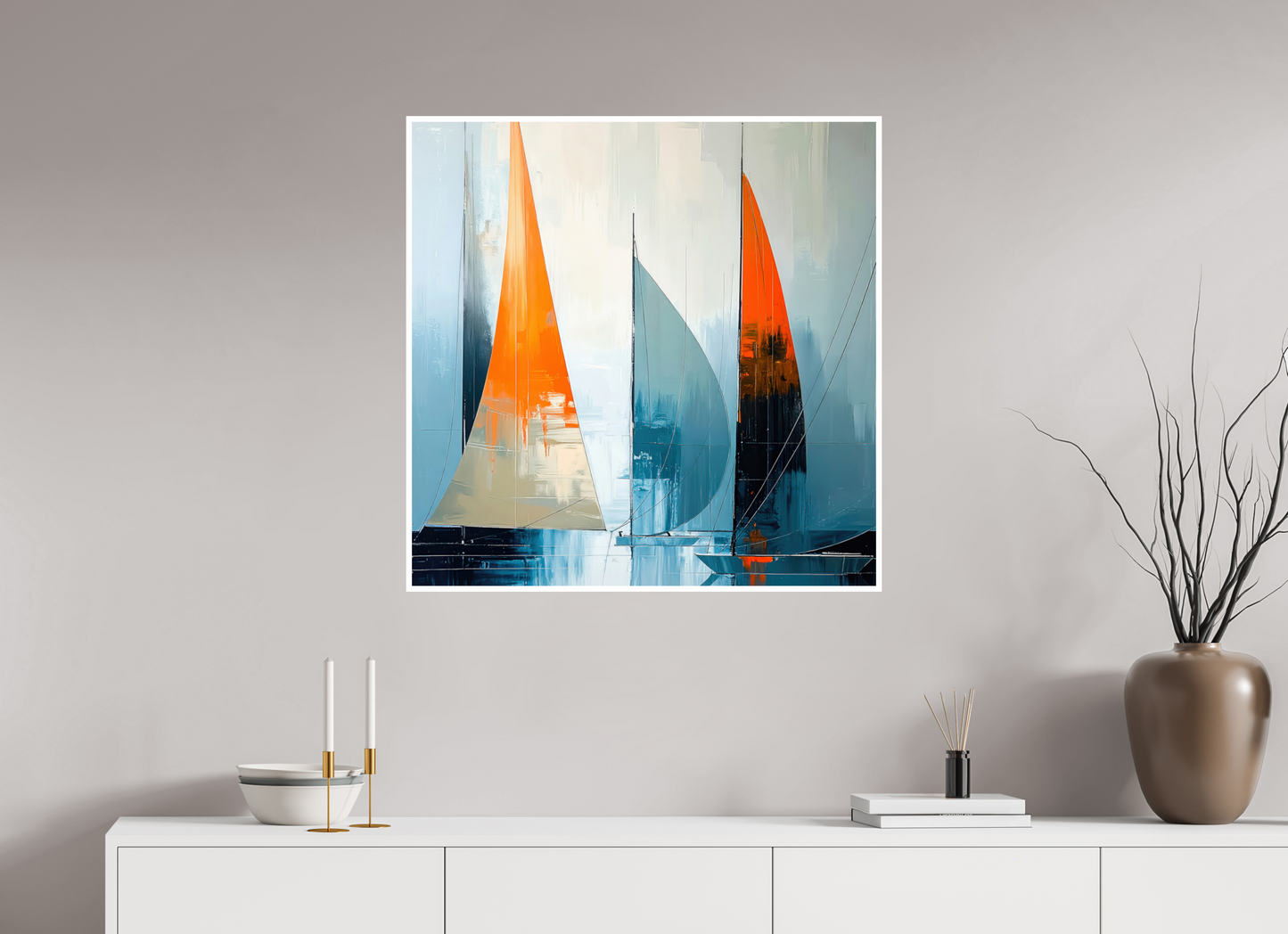 80 x 80 cm, Fine Art Print Hahnemühle Baryta Segelboot-Kunst - Abstraktion in Bewegung—Wandkunst, Fine Art Print, Leinwand, Acryldruck, Alu-Dibond
